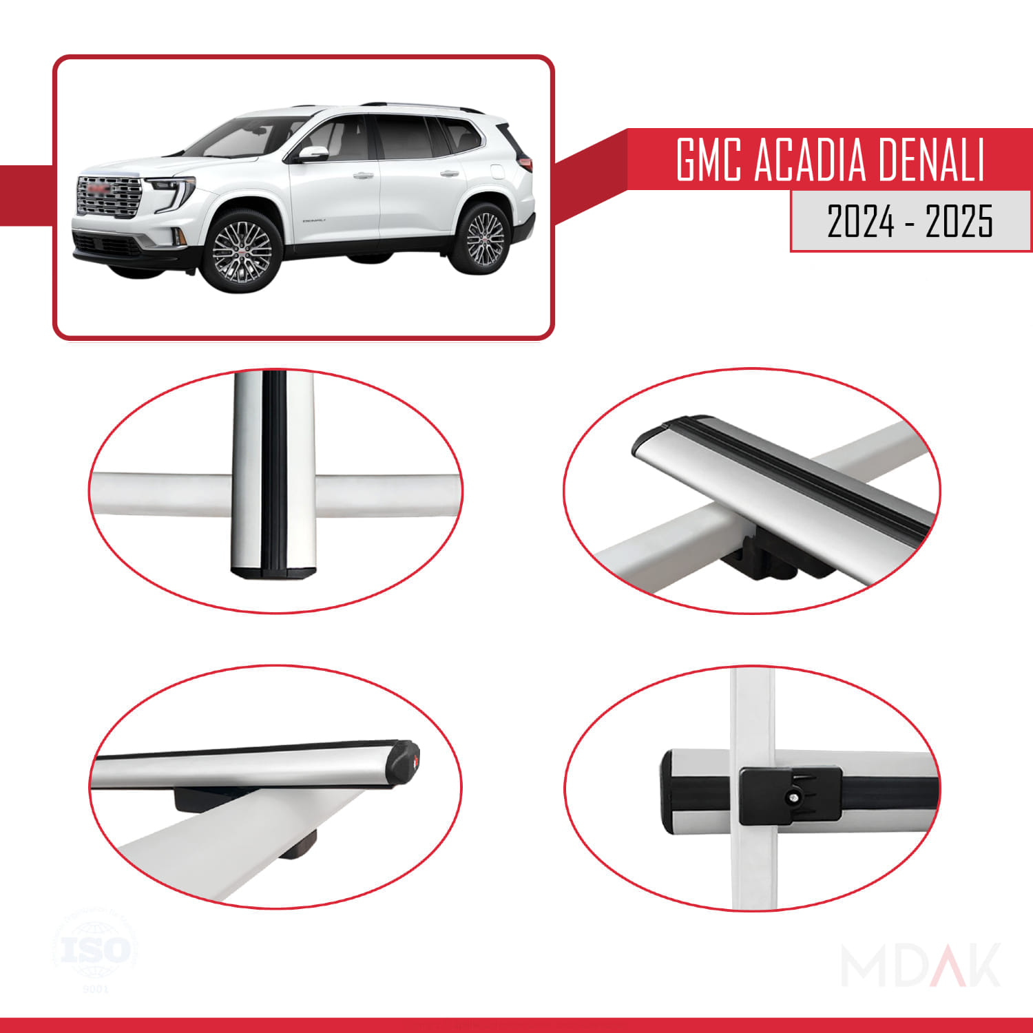 GMC Acadia Denali 2024-2025 Arası ile Uyumlu BASIC Model Ara Atkı Tavan Barı Gri 3 Adet - Görsel 4