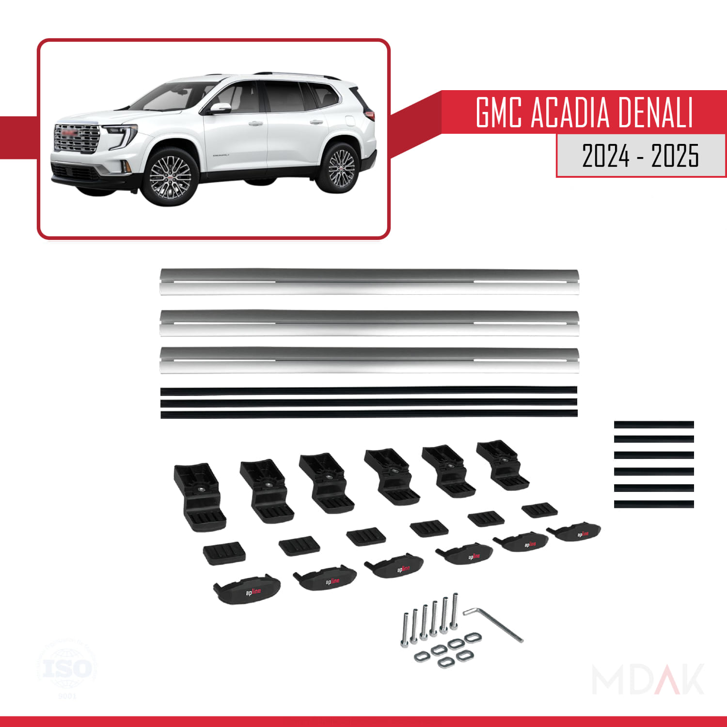 GMC Acadia Denali 2024-2025 Arası ile Uyumlu BASIC Model Ara Atkı Tavan Barı Gri 3 Adet - Görsel 6