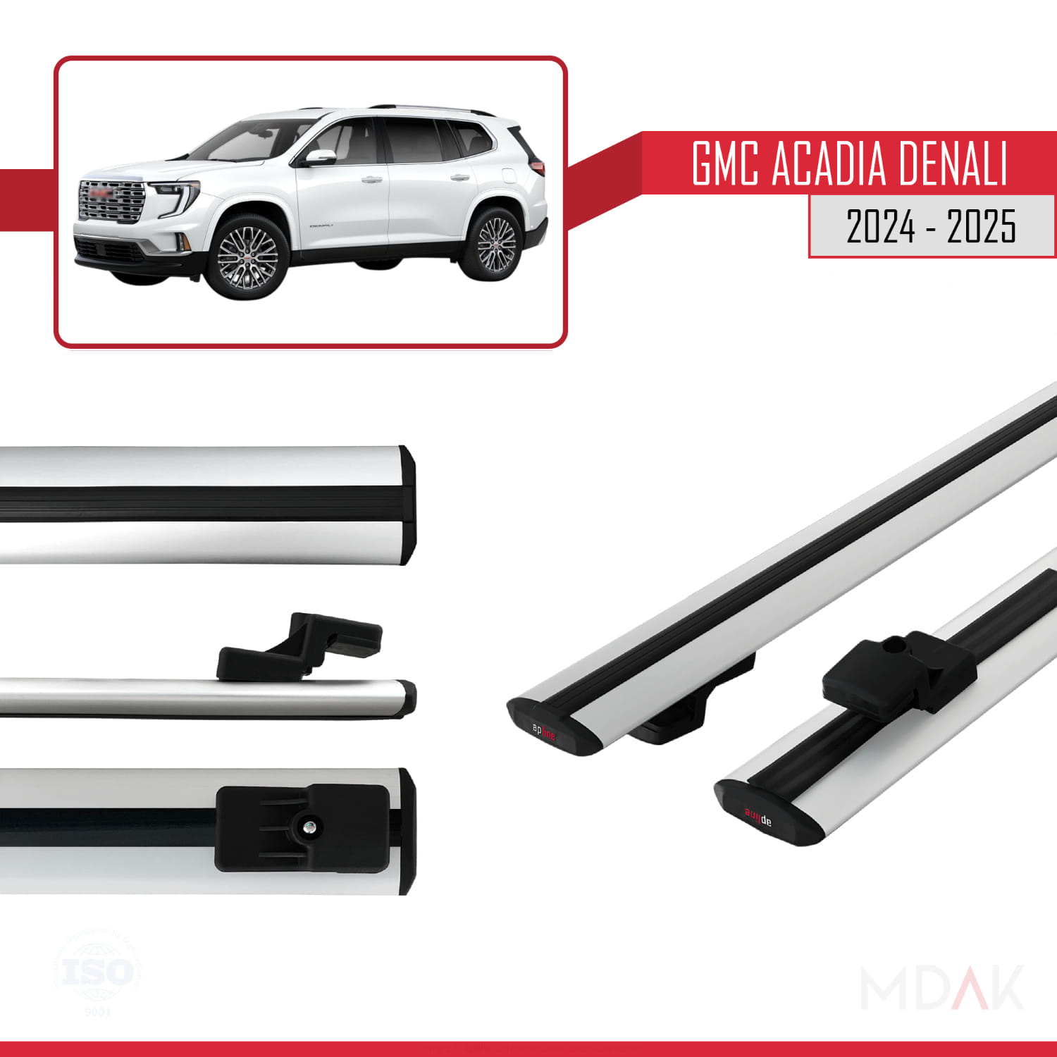 GMC Acadia Denali 2024-2025 Arası ile Uyumlu BASIC Model Ara Atkı Tavan Barı Gri 2 Adet - Görsel 3