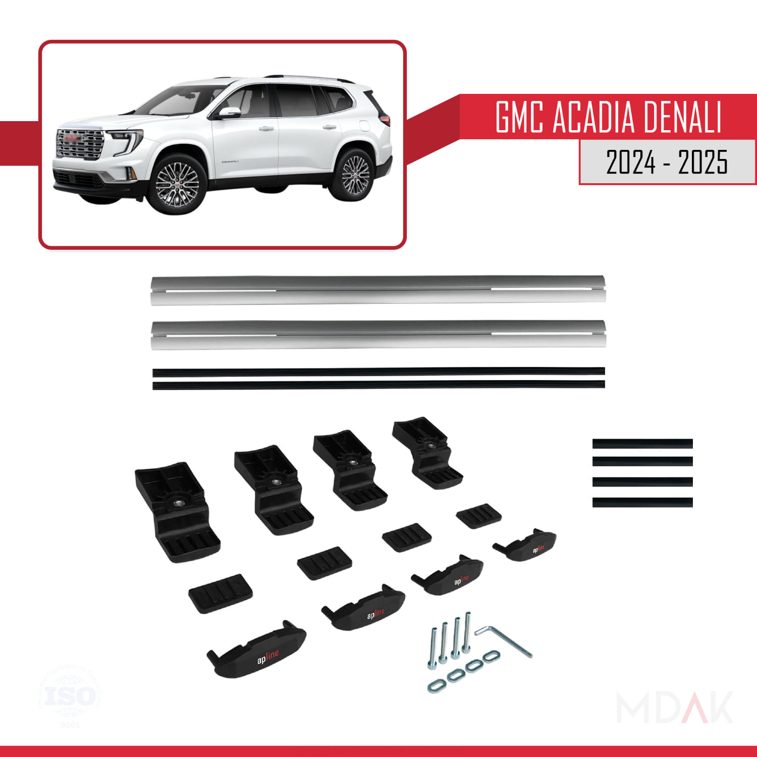 GMC Acadia Denali 2024-2025 Arası ile Uyumlu BASIC Model Ara Atkı Tavan Barı Gri 2 Adet - Görsel 6