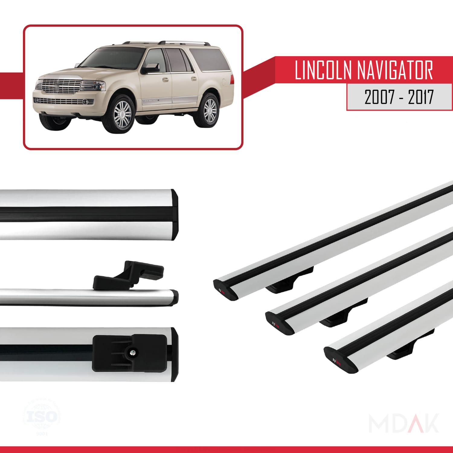 Lincoln Navigator 2007-2017 Arası ile Uyumlu BASIC Model Ara Atkı Tavan Barı Gri 3 Adet - Görsel 3
