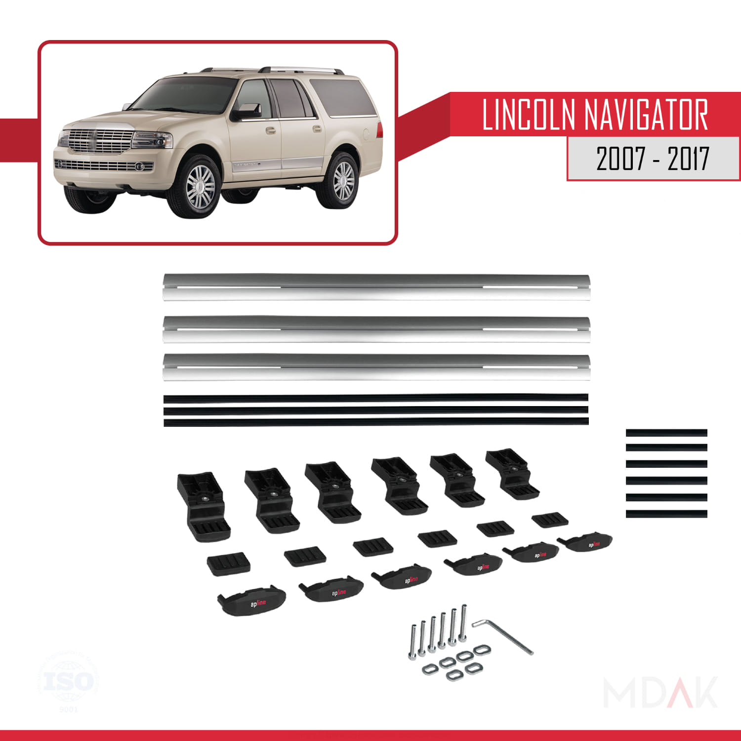 Lincoln Navigator 2007-2017 Arası ile Uyumlu BASIC Model Ara Atkı Tavan Barı Gri 3 Adet - Görsel 6