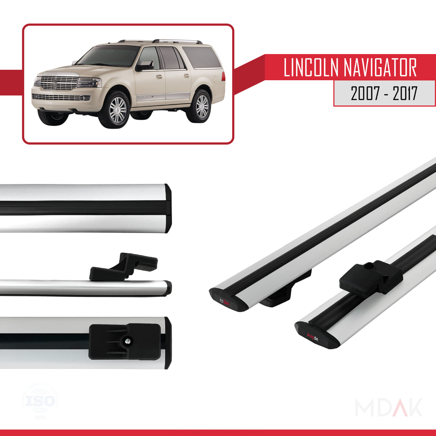 Lincoln Navigator 2007-2017 Arası ile Uyumlu BASIC Model Ara Atkı Tavan Barı Gri 2 Adet - Görsel 3