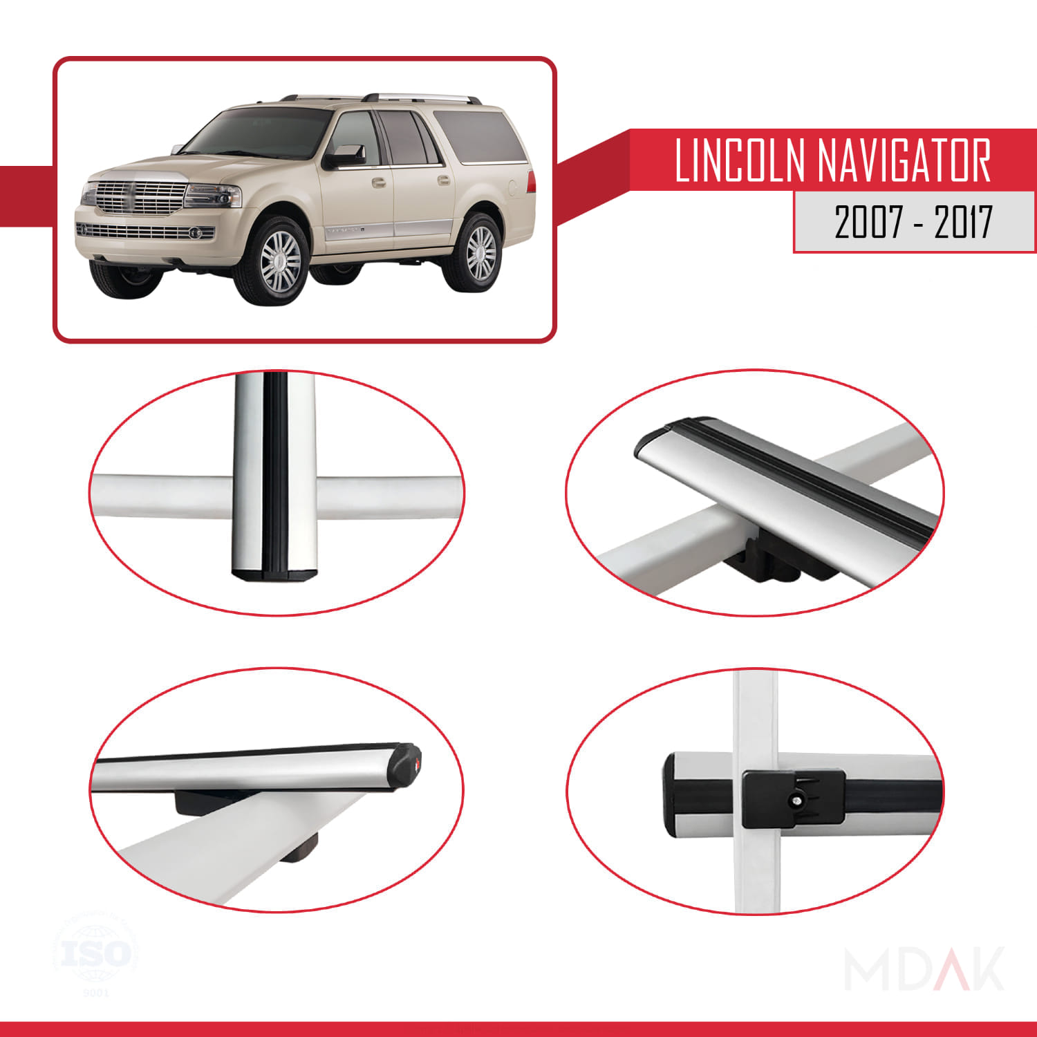 Lincoln Navigator 2007-2017 Arası ile Uyumlu BASIC Model Ara Atkı Tavan Barı Gri 2 Adet - Görsel 4