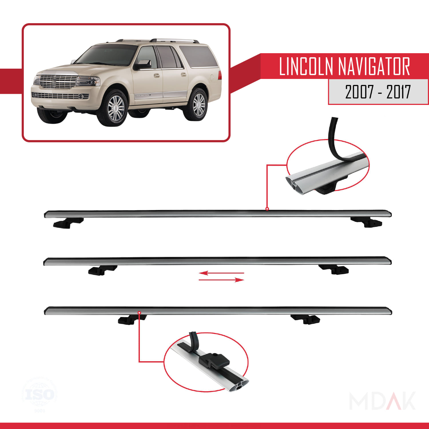 Lincoln Navigator 2007-2017 Arası ile Uyumlu BASIC Model Ara Atkı Tavan Barı Gri 2 Adet - Görsel 5