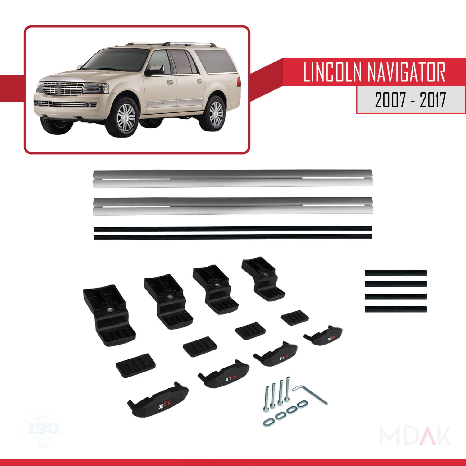 Lincoln Navigator 2007-2017 Arası ile Uyumlu BASIC Model Ara Atkı Tavan Barı Gri 2 Adet - Görsel 6