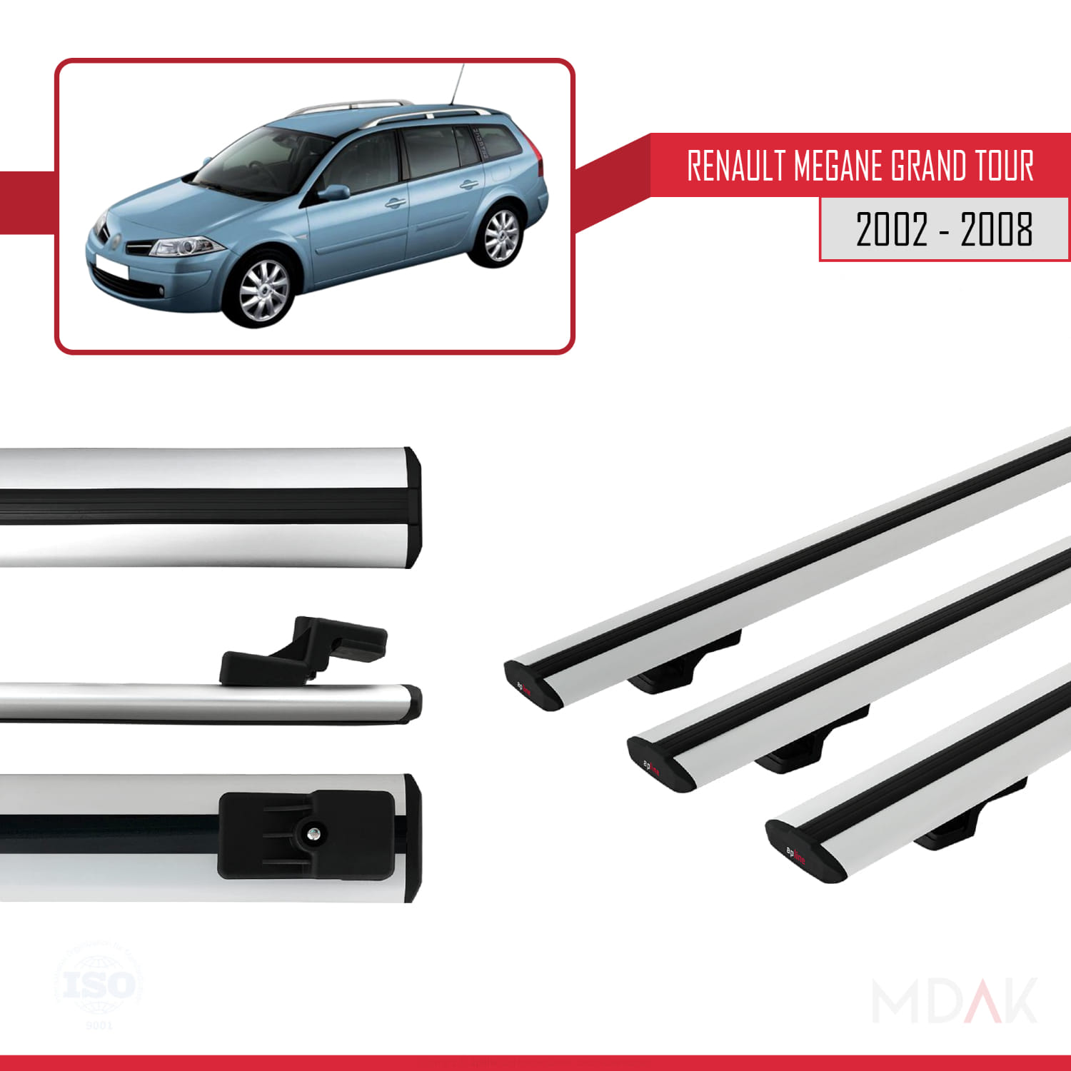 Renault Megane Grand Tour 2002-2008 Arası ile Uyumlu BASIC Model Ara Atkı Tavan Barı Gri 3 Adet - Görsel 3