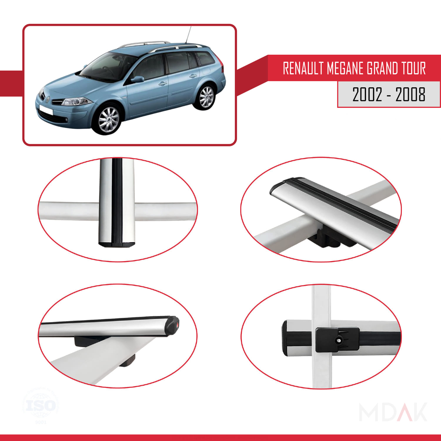 Renault Megane Grand Tour 2002-2008 Arası ile Uyumlu BASIC Model Ara Atkı Tavan Barı Gri 3 Adet - Görsel 4