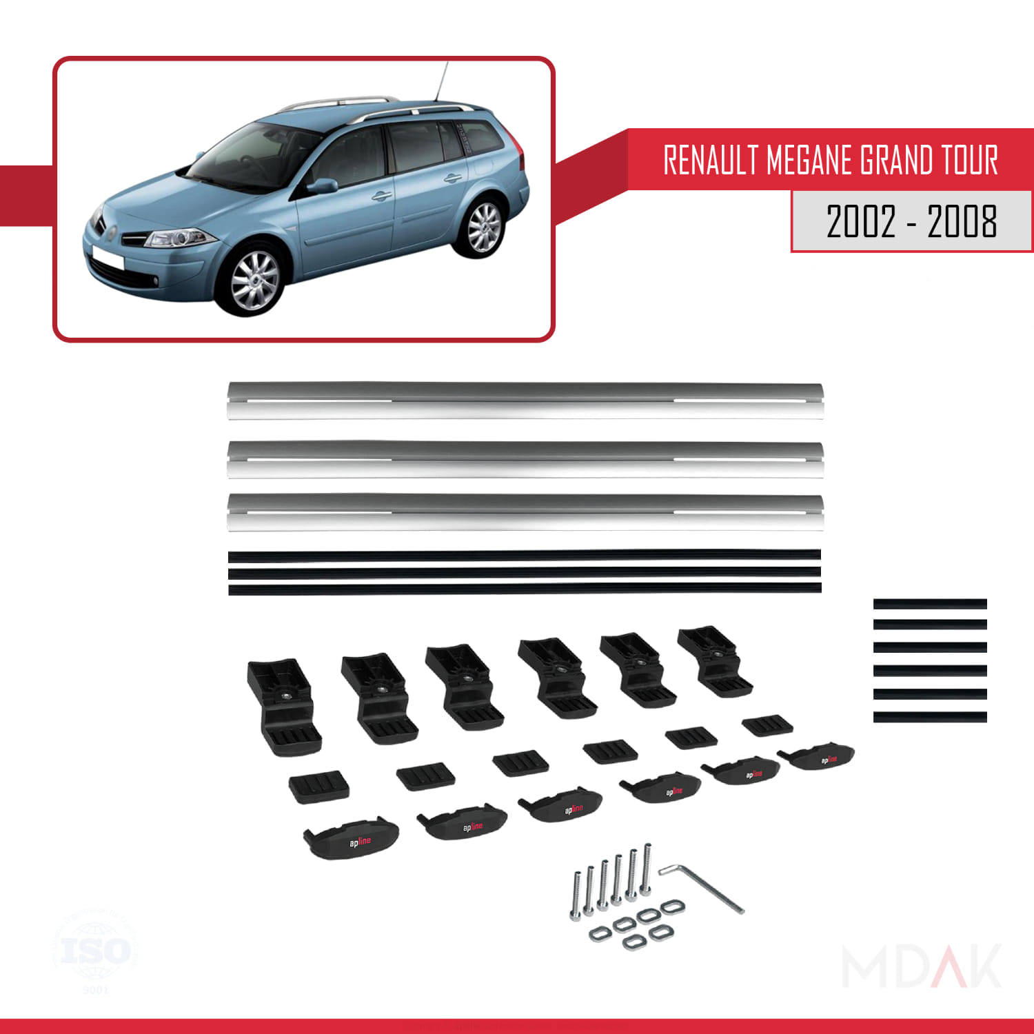 Renault Megane Grand Tour 2002-2008 Arası ile Uyumlu BASIC Model Ara Atkı Tavan Barı Gri 3 Adet - Görsel 6