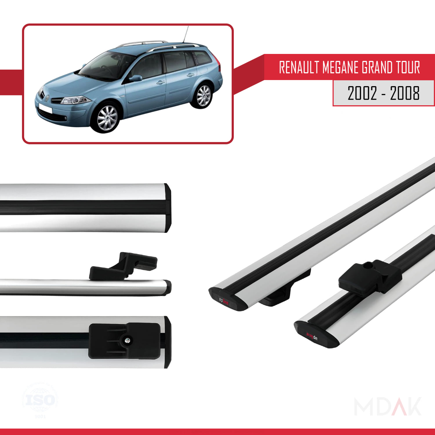 Renault Megane Grand Tour 2002-2008 Arası ile Uyumlu BASIC Model Ara Atkı Tavan Barı Gri 2 Adet - Görsel 3