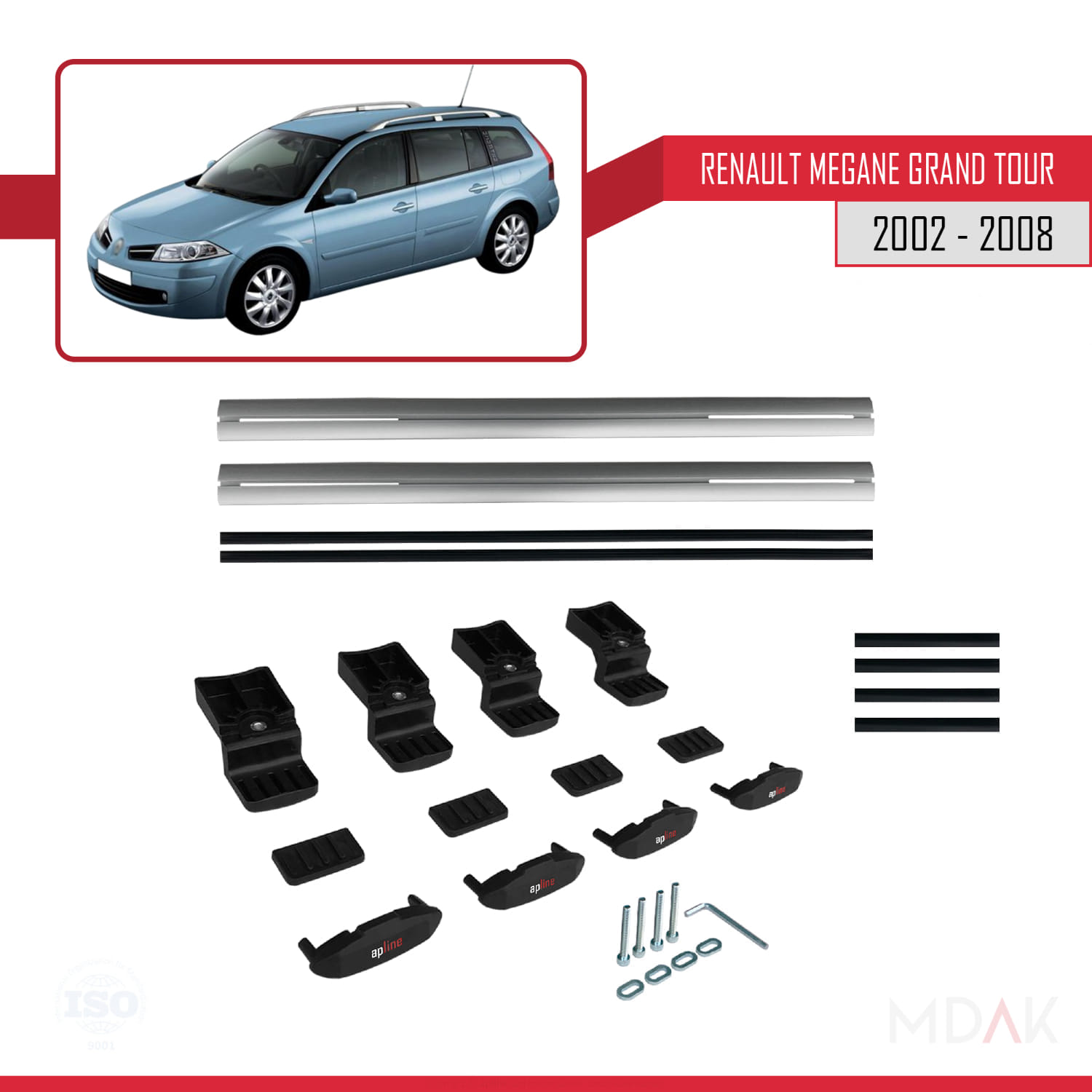Renault Megane Grand Tour 2002-2008 Arası ile Uyumlu BASIC Model Ara Atkı Tavan Barı Gri 2 Adet - Görsel 6
