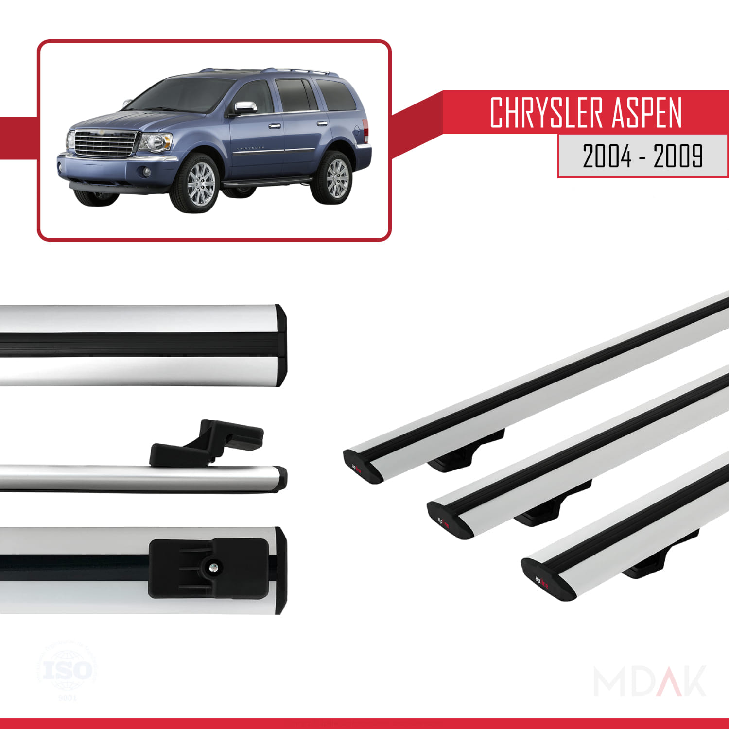 Chrysler Aspen 2004-2009 Arası ile Uyumlu BASIC Model Ara Atkı Tavan Barı Gri 3 Adet - Görsel 3