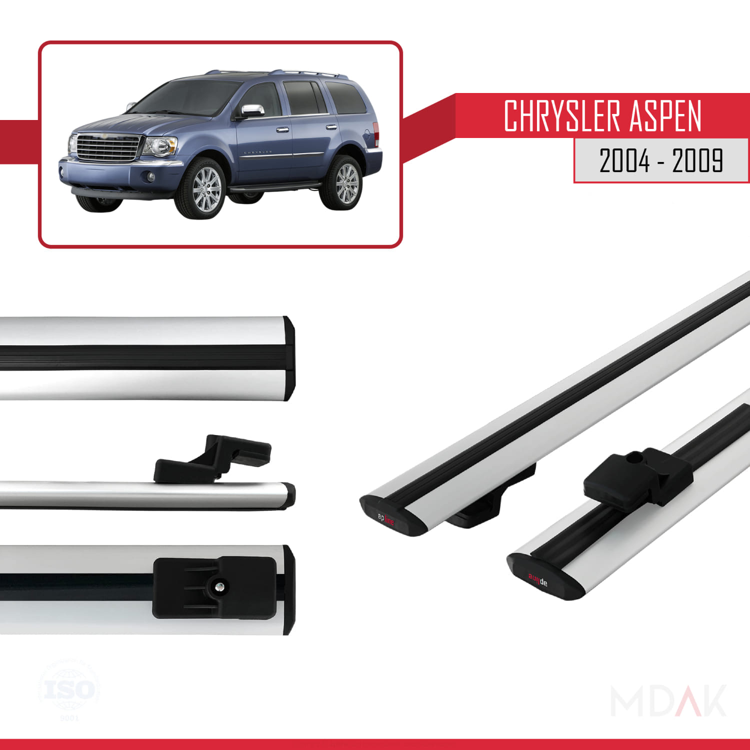 Chrysler Aspen 2004-2009 Arası ile Uyumlu BASIC Model Ara Atkı Tavan Barı Gri 2 Adet - Görsel 3