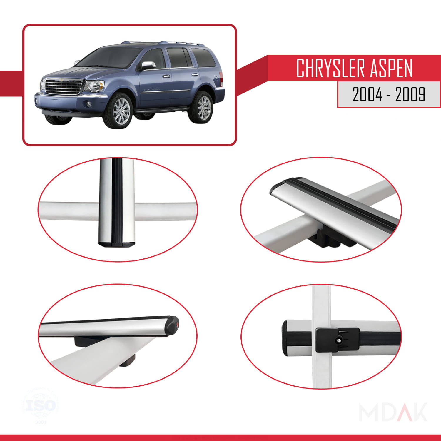 Chrysler Aspen 2004-2009 Arası ile Uyumlu BASIC Model Ara Atkı Tavan Barı Gri 2 Adet - Görsel 4