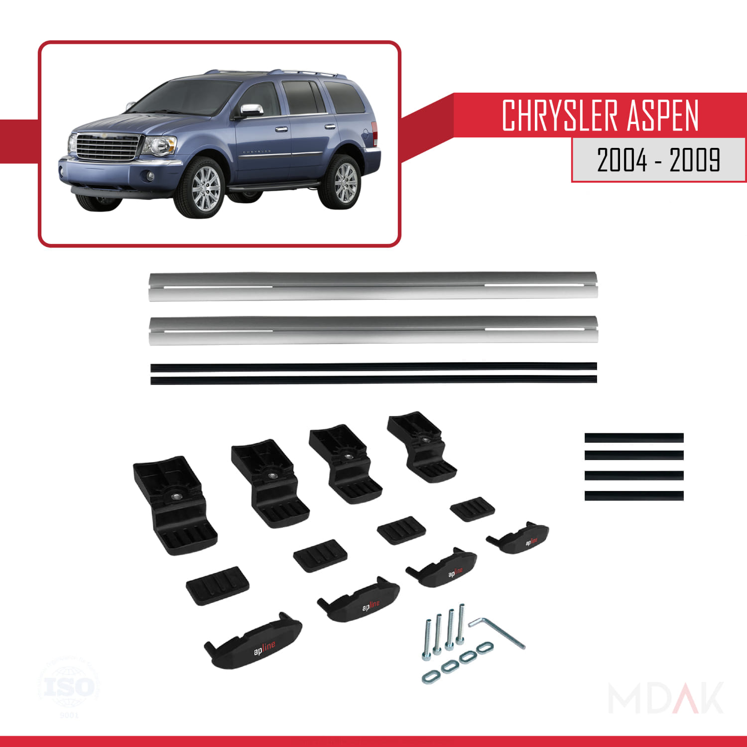 Chrysler Aspen 2004-2009 Arası ile Uyumlu BASIC Model Ara Atkı Tavan Barı Gri 2 Adet - Görsel 6