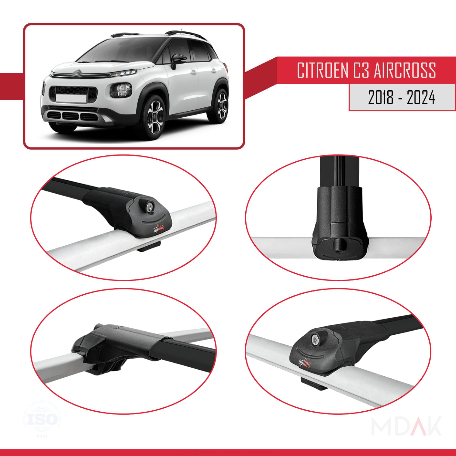 Citroen C3 Aircross (A88) 2018-2024 Arası ile Uyumlu ACE-1 Ara Atkı Tavan Barı Siyah 3 Adet - Görsel 4