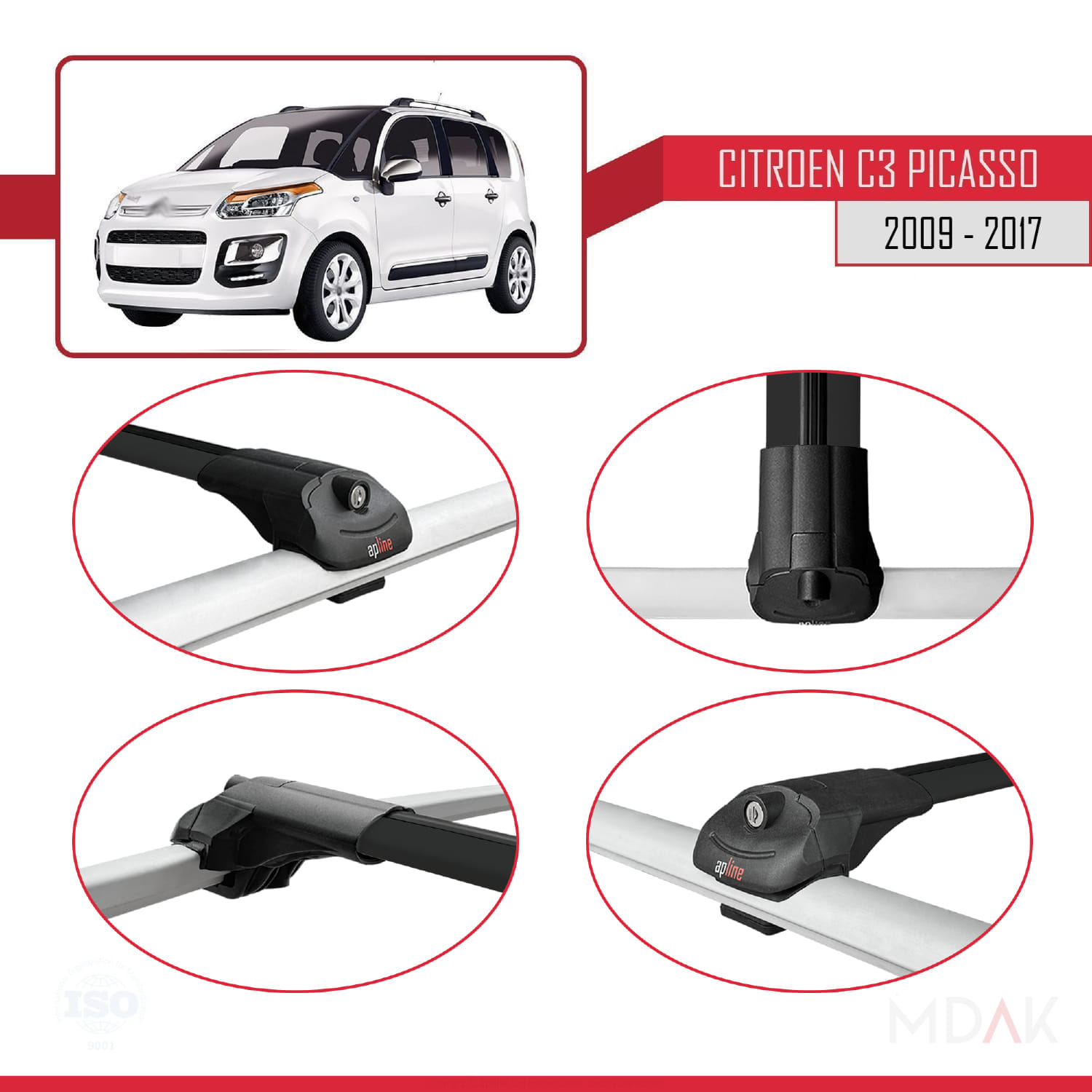 Citroen C3 Picasso 2009-2017 Arası ile Uyumlu ACE-1 Ara Atkı Tavan Barı Siyah 3 Adet - Görsel 4