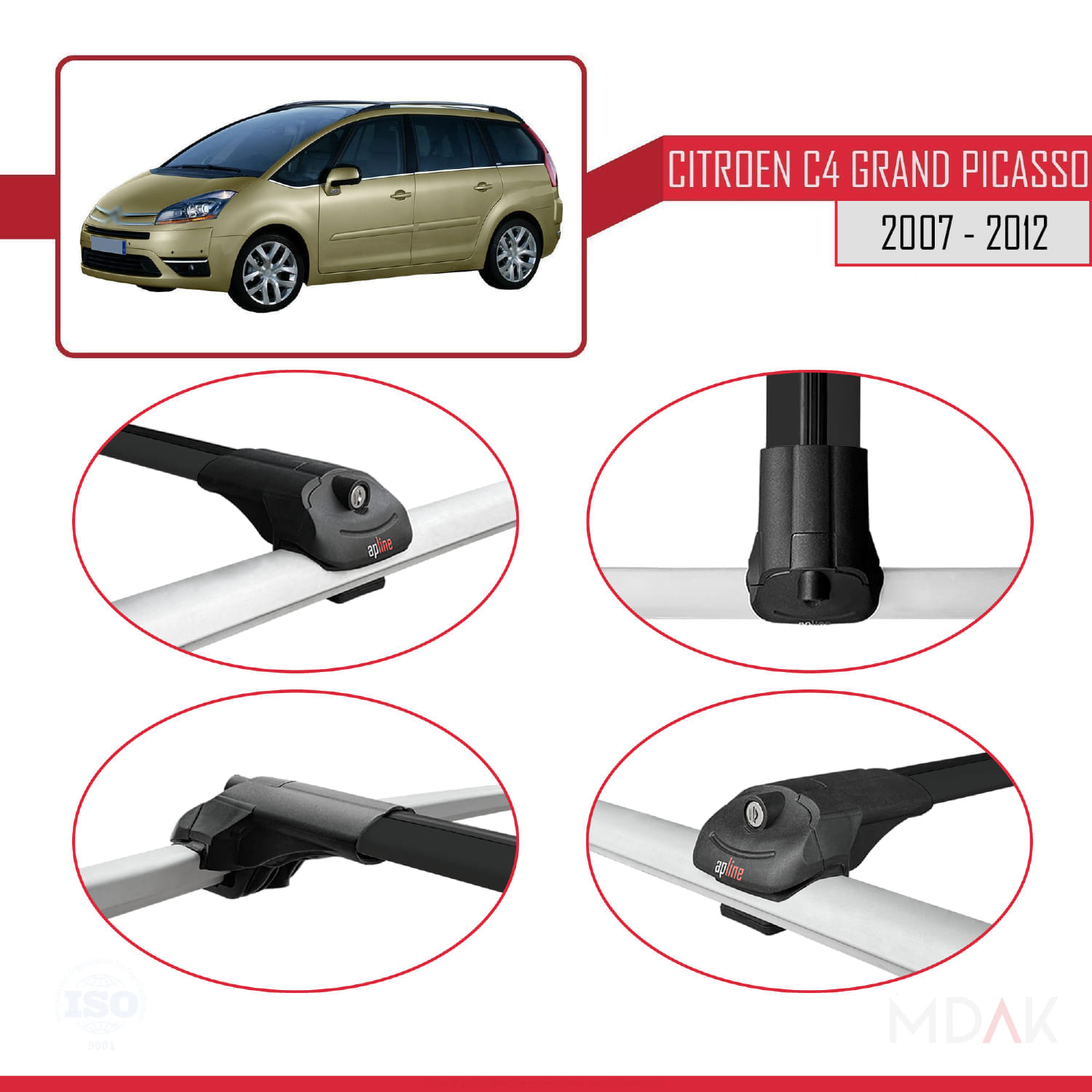 Citroen Grand C4 Picasso 2007-2012 Arası ile Uyumlu ACE-1 Ara Atkı Tavan Barı Siyah 3 Adet - Görsel 4