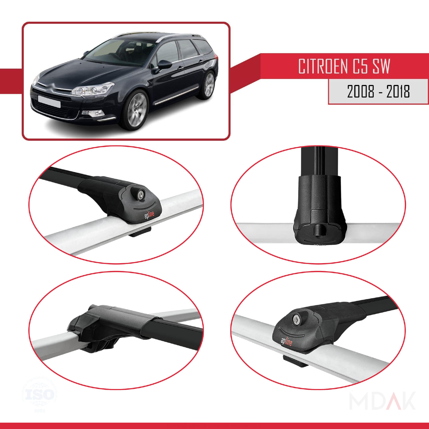 Citroen C5 II Tourer 2008-2018 Arası ile Uyumlu ACE-1 Ara Atkı Tavan Barı Siyah 3 Adet - Görsel 4