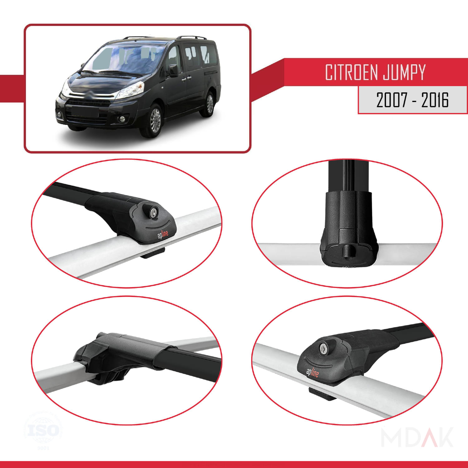 Citroen Jumpy 2 (G9) 2007-2016 Arası ile Uyumlu ACE-1 Ara Atkı Tavan Barı Siyah 3 Adet - Görsel 4