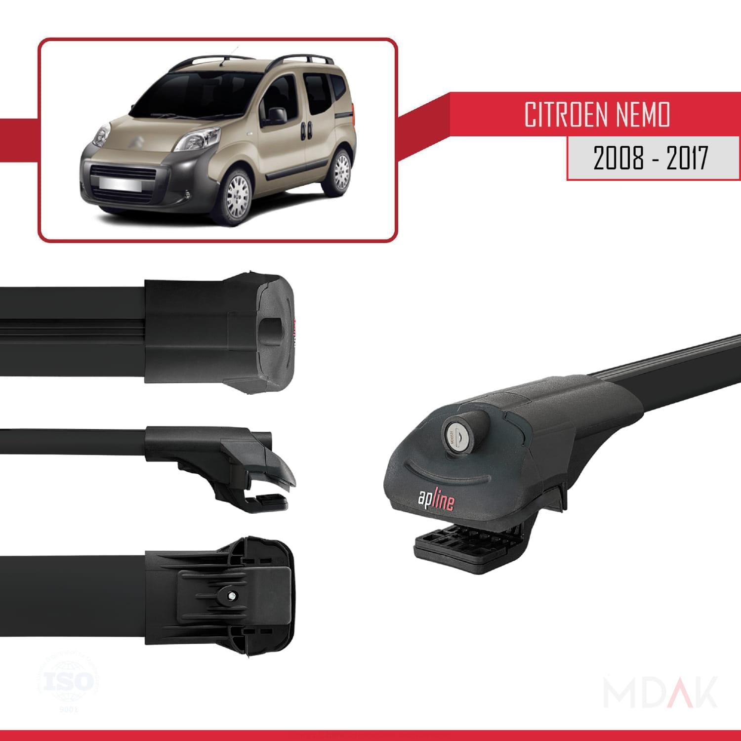 Citroen Nemo 3 (225) 2008-2017 Arası ile Uyumlu ACE-1 Ara Atkı Tavan Barı Siyah 3 Adet - Görsel 3