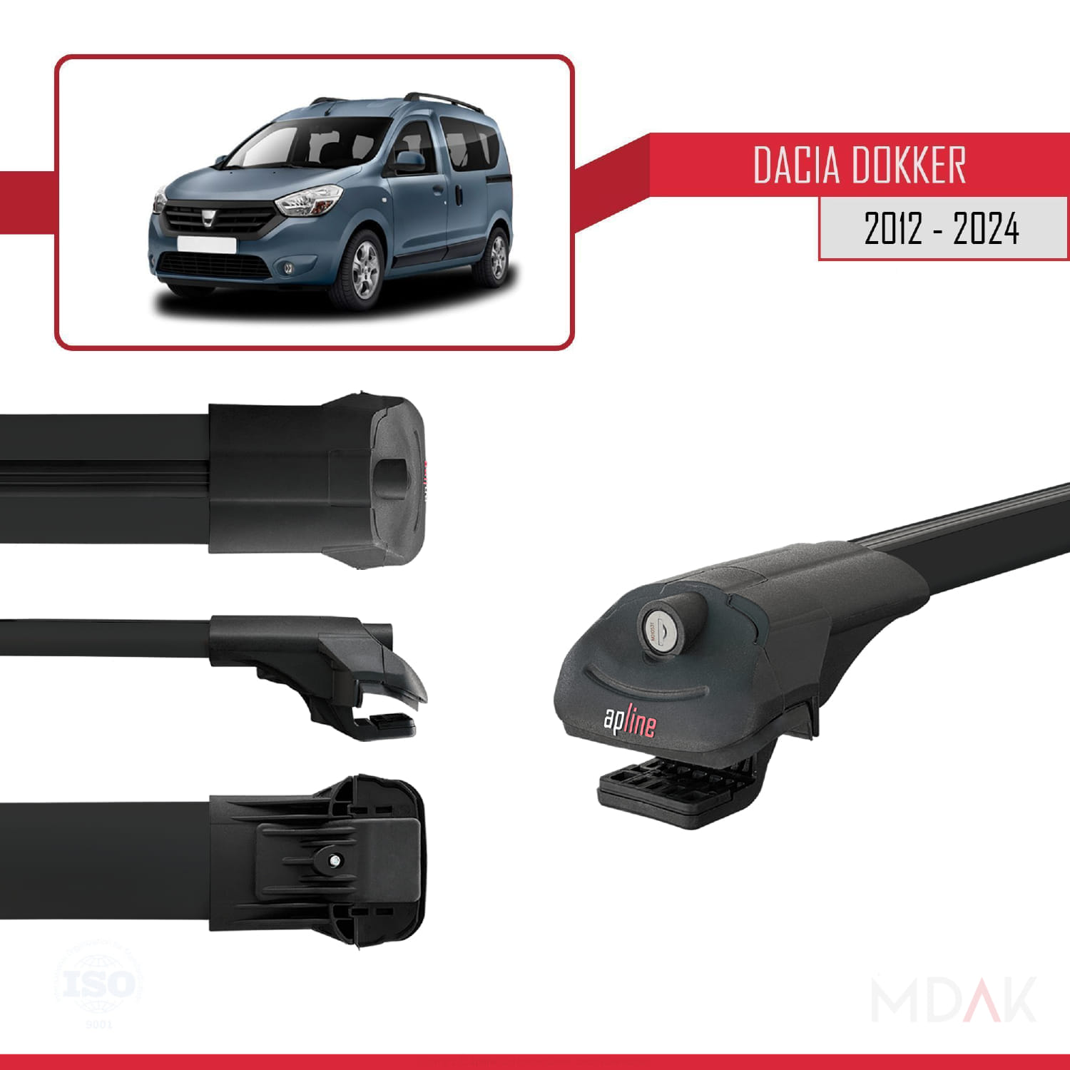 Dacia Dokker (K67) 2012-2024 Arası ile Uyumlu ACE-1 Ara Atkı Tavan Barı Siyah 3 Adet - Görsel 4