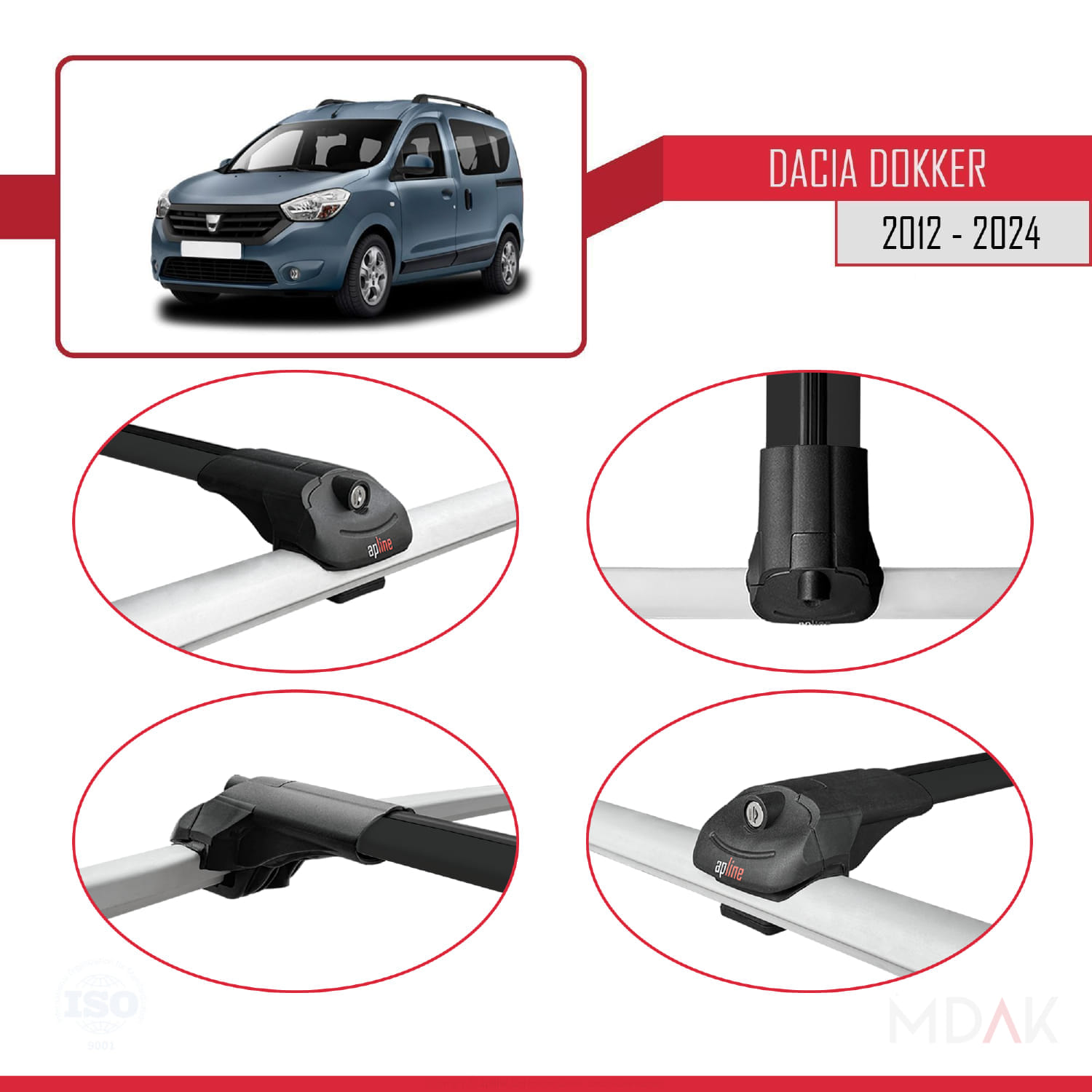 Dacia Dokker (K67) 2012-2024 Arası ile Uyumlu ACE-1 Ara Atkı Tavan Barı Siyah 3 Adet - Görsel 5