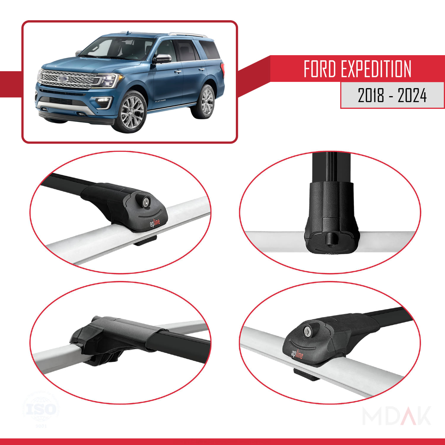 Ford Expedition 2018-2024 Arası ile Uyumlu ACE-1 Ara Atkı Tavan Barı Siyah 3 Adet - Görsel 4