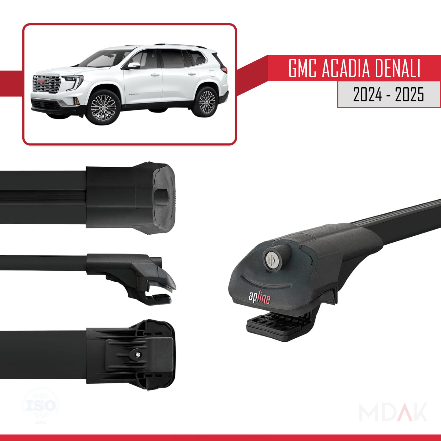 GMC Acadia Denali 2024-2025 Arası ile Uyumlu ACE-1 Ara Atkı Tavan Barı Siyah 3 Adet - Görsel 3