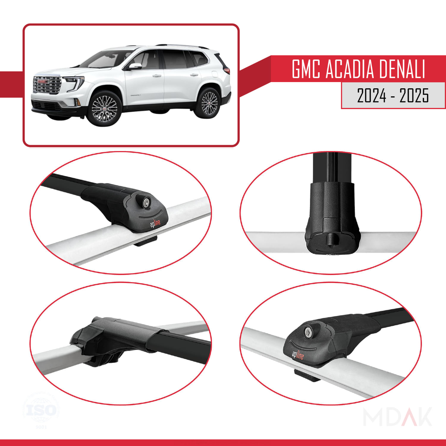 GMC Acadia Denali 2024-2025 Arası ile Uyumlu ACE-1 Ara Atkı Tavan Barı Siyah 2 Adet - Görsel 4
