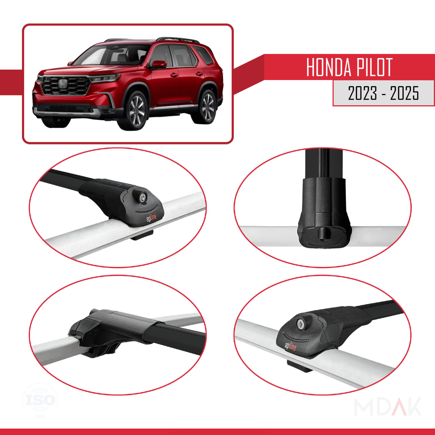 Honda Pilot 2023-2025 Arası ile Uyumlu ACE-1 Ara Atkı Tavan Barı Siyah 3 Adet - Görsel 4