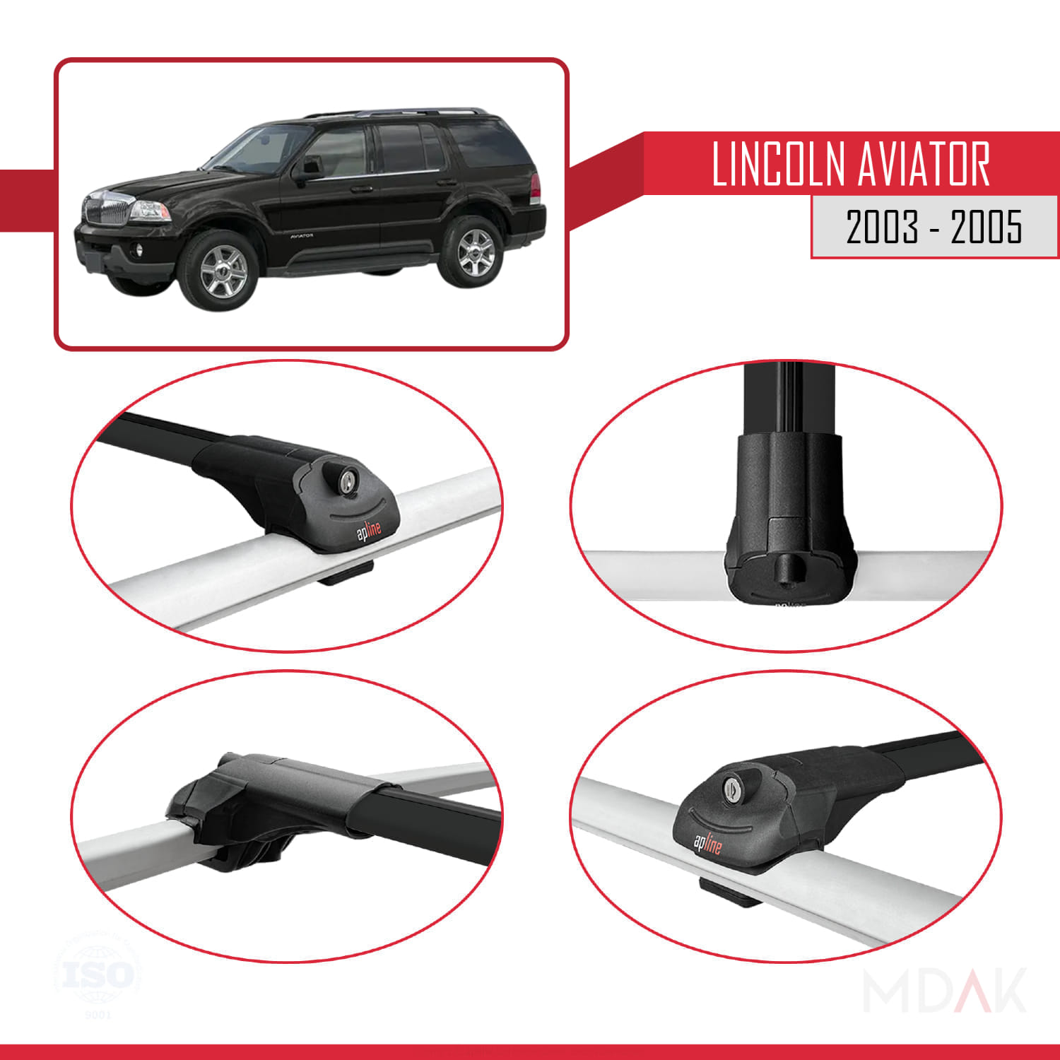 Lincoln Aviator 2003-2005 Arası ile Uyumlu ACE-1 Ara Atkı Tavan Barı Siyah 3 Adet - Görsel 4