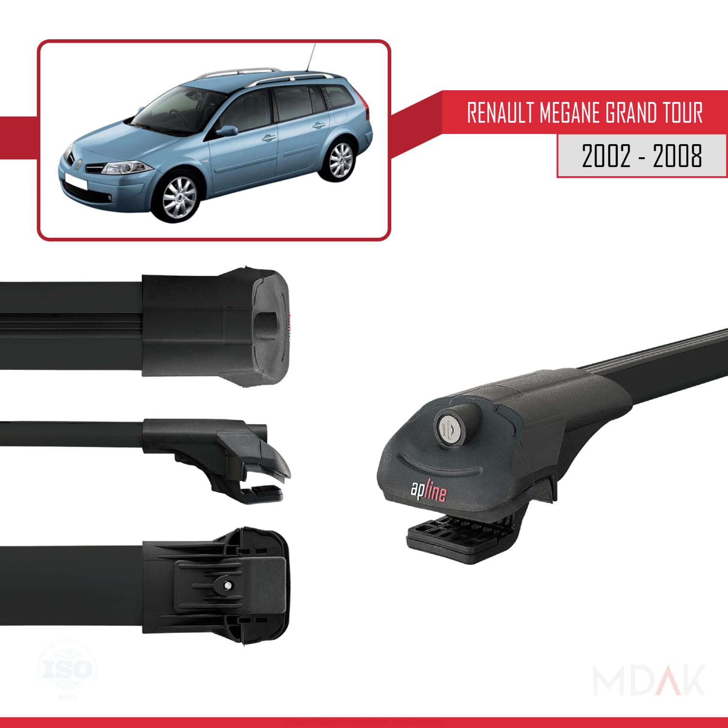 Renault Megane Grand Tour 2002-2008 Arası ile Uyumlu ACE-1 Ara Atkı Tavan Barı Siyah 3 Adet - Görsel 3