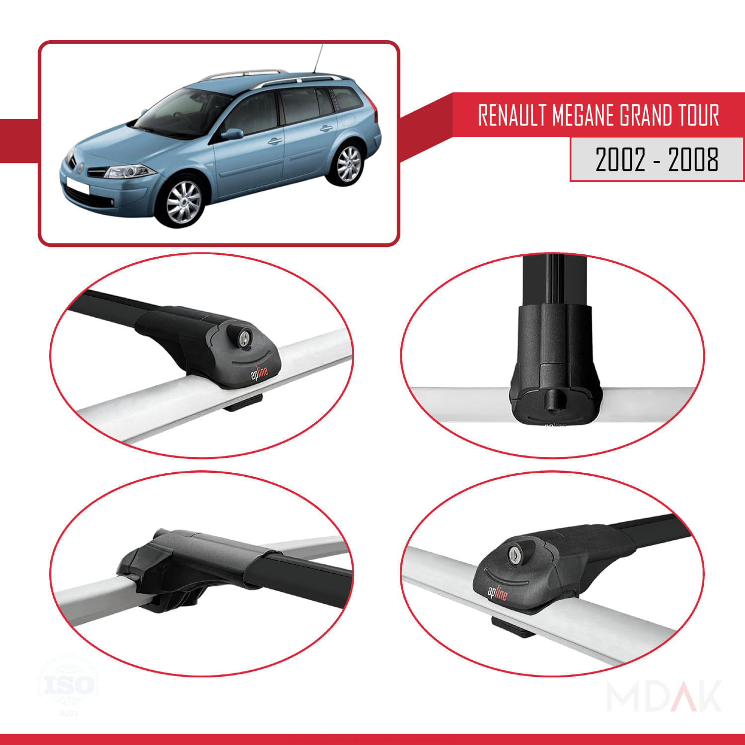 Renault Megane Grand Tour 2002-2008 Arası ile Uyumlu ACE-1 Ara Atkı Tavan Barı Siyah 3 Adet - Görsel 4