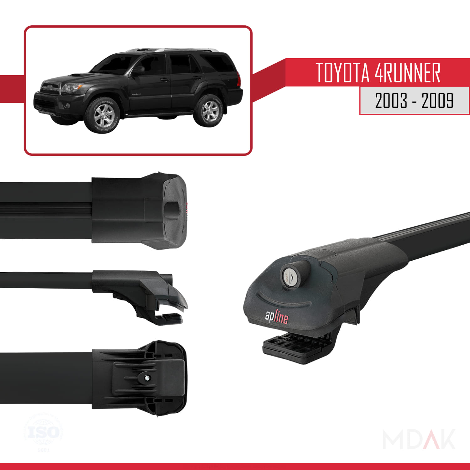 Toyota 4Runner 2003-2009 Arası ile Uyumlu ACE-1 Ara Atkı Tavan Barı Siyah 3 Adet - Görsel 3