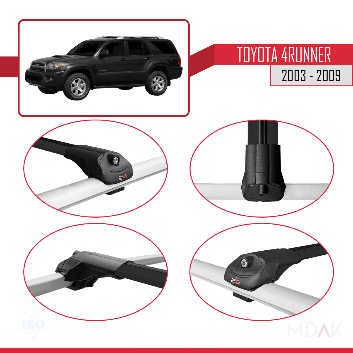 Toyota 4Runner 2003-2009 Arası ile Uyumlu ACE-1 Ara Atkı Tavan Barı Siyah 2 Adet - Görsel 4