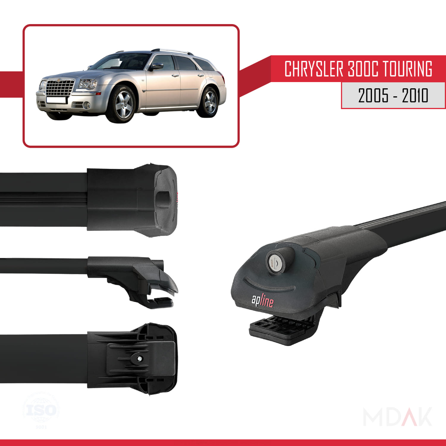 Chrysler 300C Touring 2005-2010 Arası ile Uyumlu ACE-1 Ara Atkı Tavan Barı Siyah 3 Adet - Görsel 3