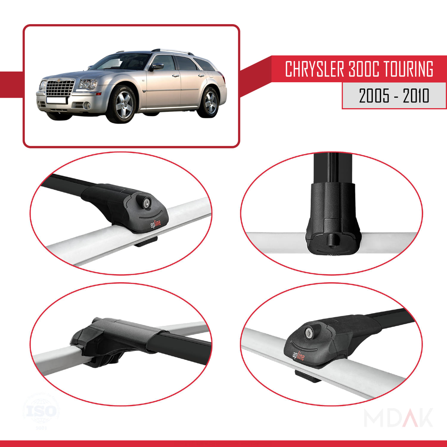 Chrysler 300C Touring 2005-2010 Arası ile Uyumlu ACE-1 Ara Atkı Tavan Barı Siyah 3 Adet - Görsel 4
