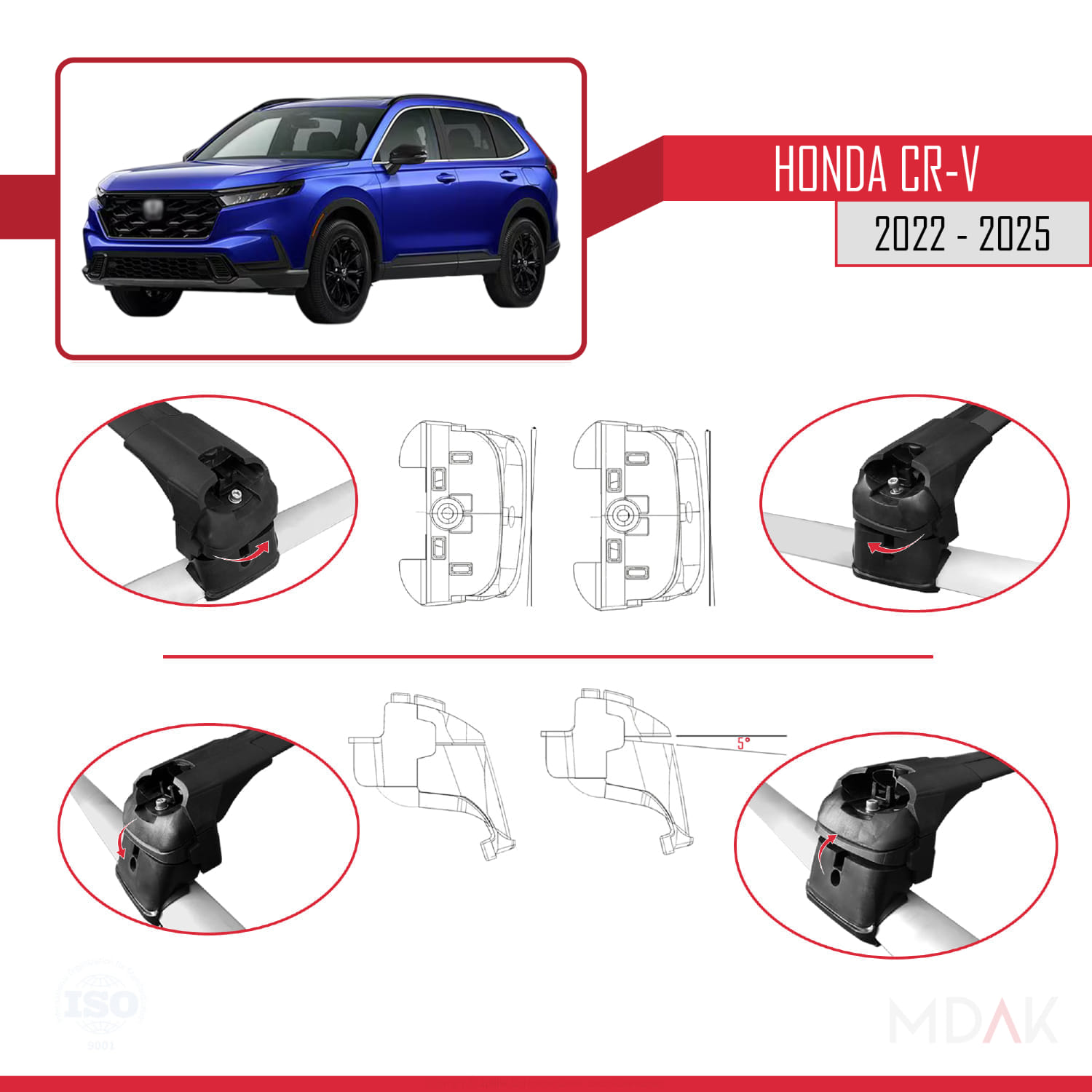Honda CR-V 2022-2025 Arası ile Uyumlu ACE-2 Ara Atkı Tavan Barı Siyah 2 Adet - Görsel 4