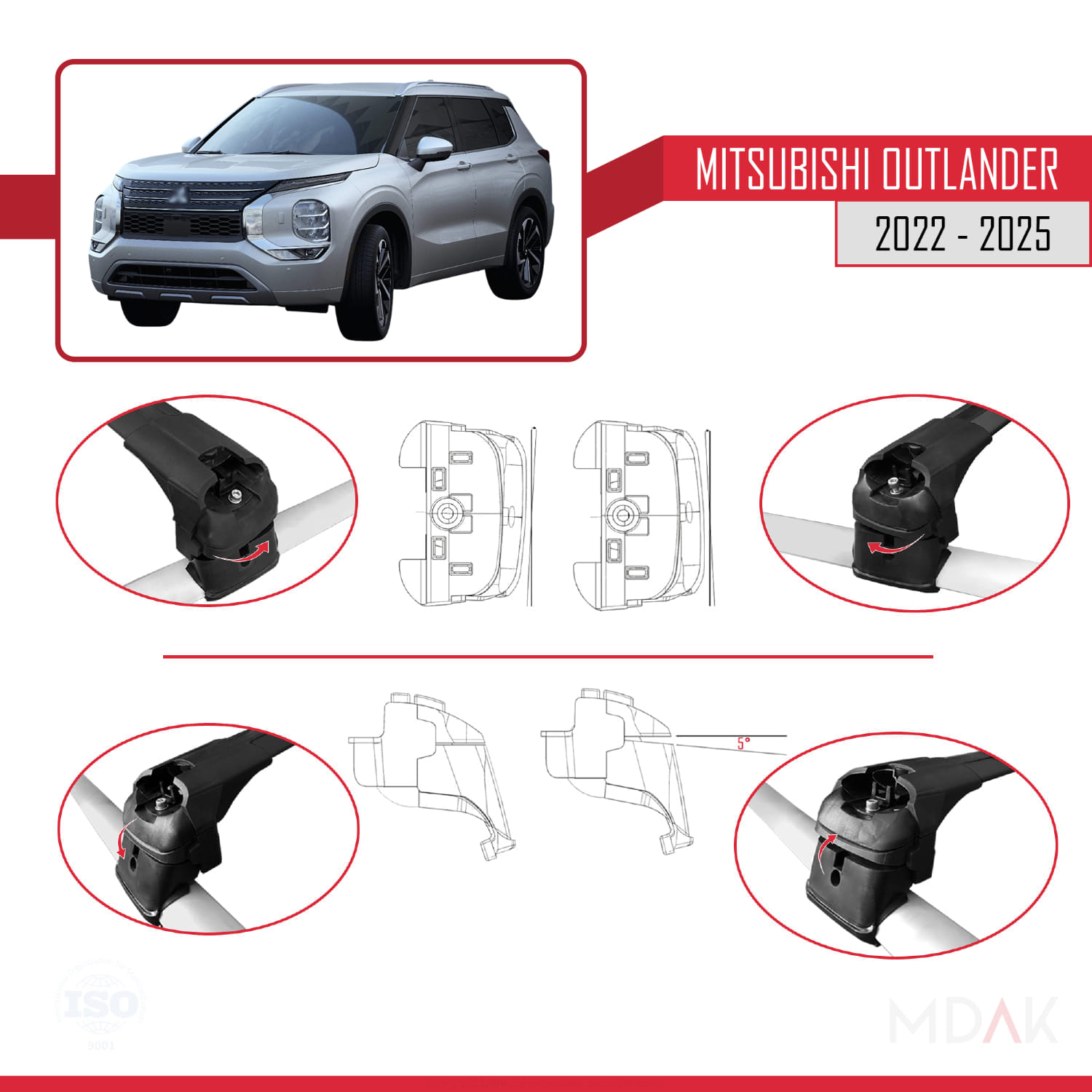 Mitsubishi Outlander 2022-2025 Arası ile Uyumlu ACE-2 Ara Atkı Tavan Barı Siyah 2 Adet - Görsel 4