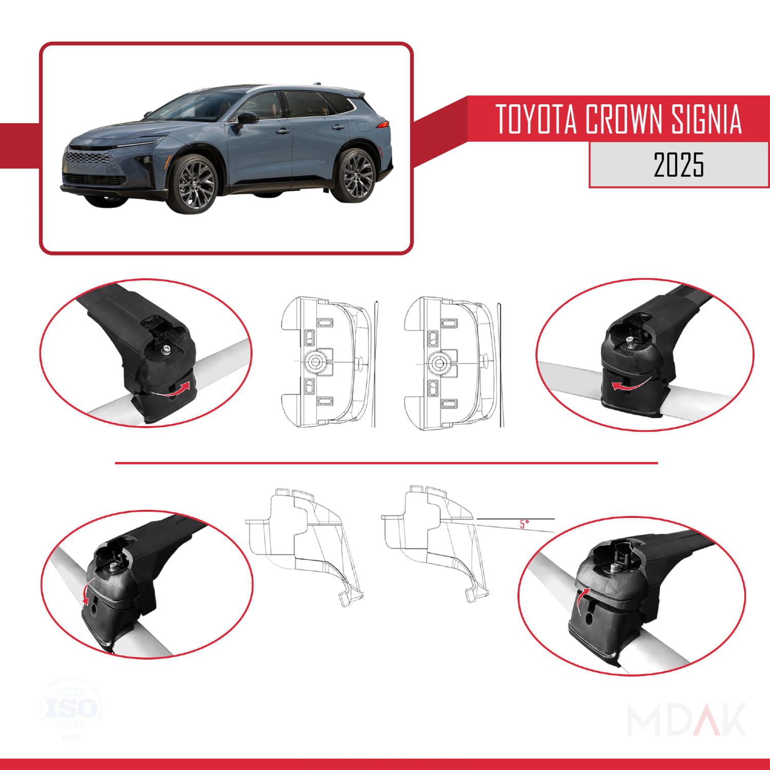 Toyota Crown Signia 2025 ve Sonrası ile Uyumlu ACE-2 Ara Atkı Tavan Barı Siyah 2 Adet - Görsel 4