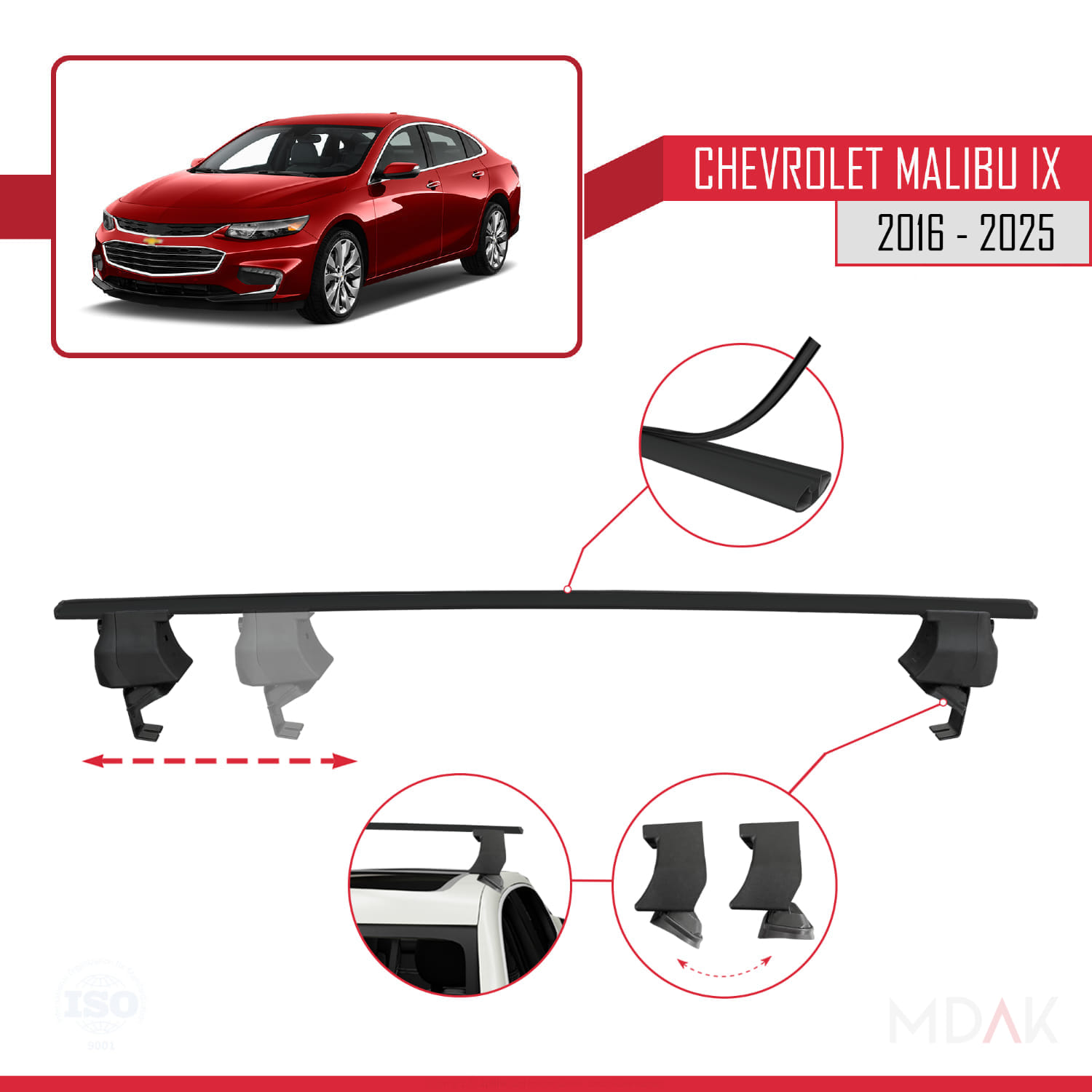 Chevrolet Malibu IX 2016 ve Sonrası ile Uyumlu ACE-4 Ara Atkı Tavan Barı Siyah 2 Adet - Görsel 3