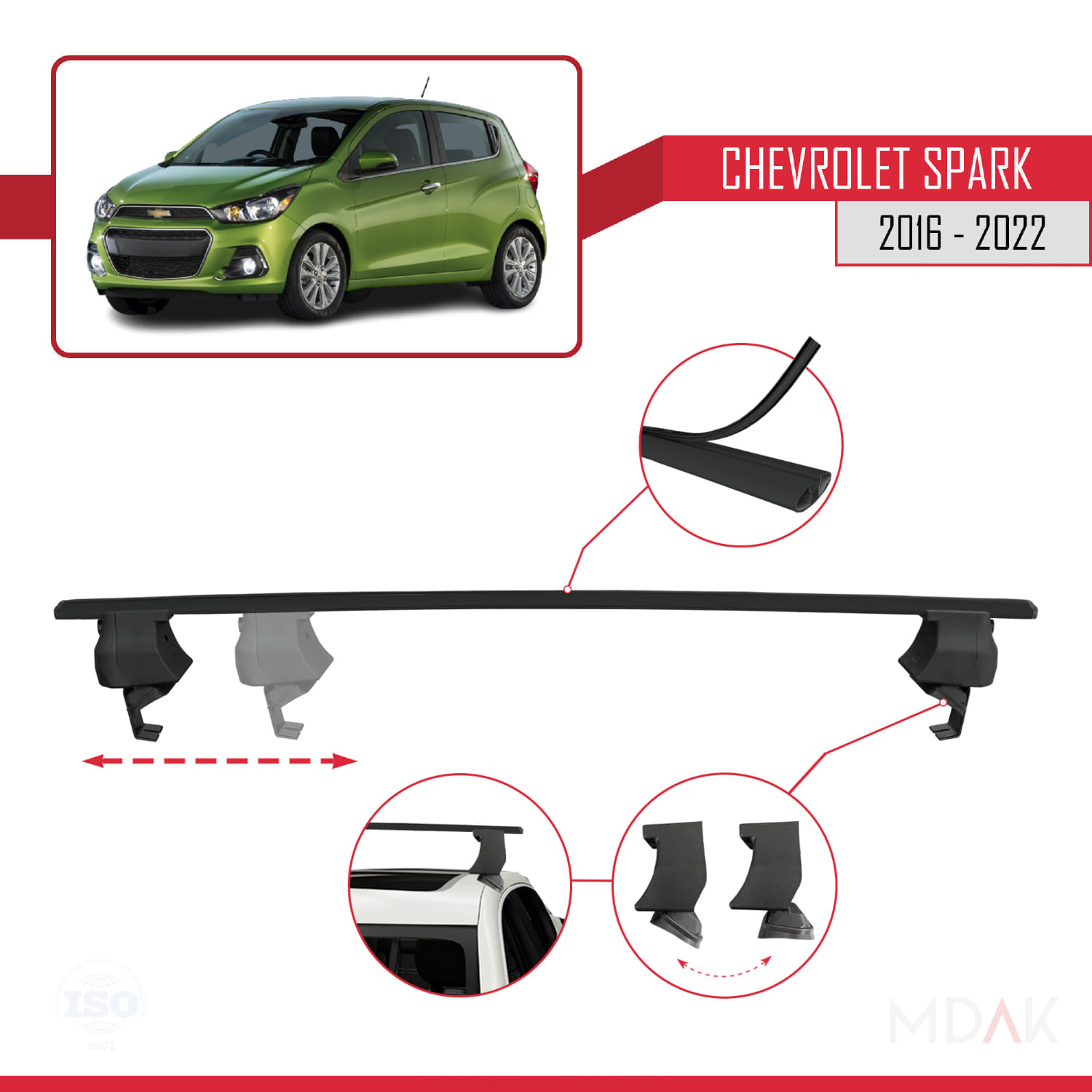 Chevrolet Spark (M400) 2016-2022 Arası ile Uyumlu ACE-4 Ara Atkı Tavan Barı Siyah 2 Adet - Görsel 3