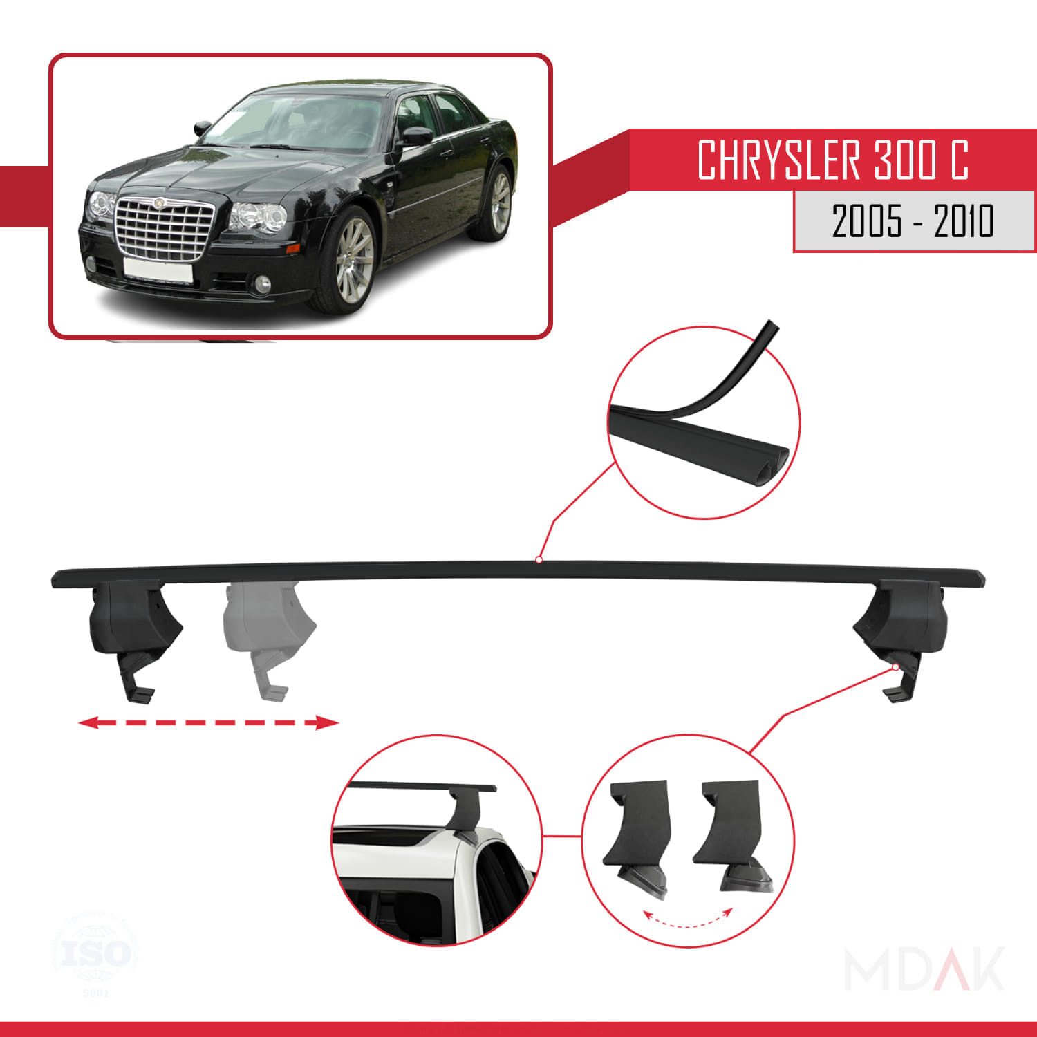 Chrysler 300 C 2005-2010 Arası ile Uyumlu ACE-4 Ara Atkı Tavan Barı Siyah 2 Adet - Görsel 3
