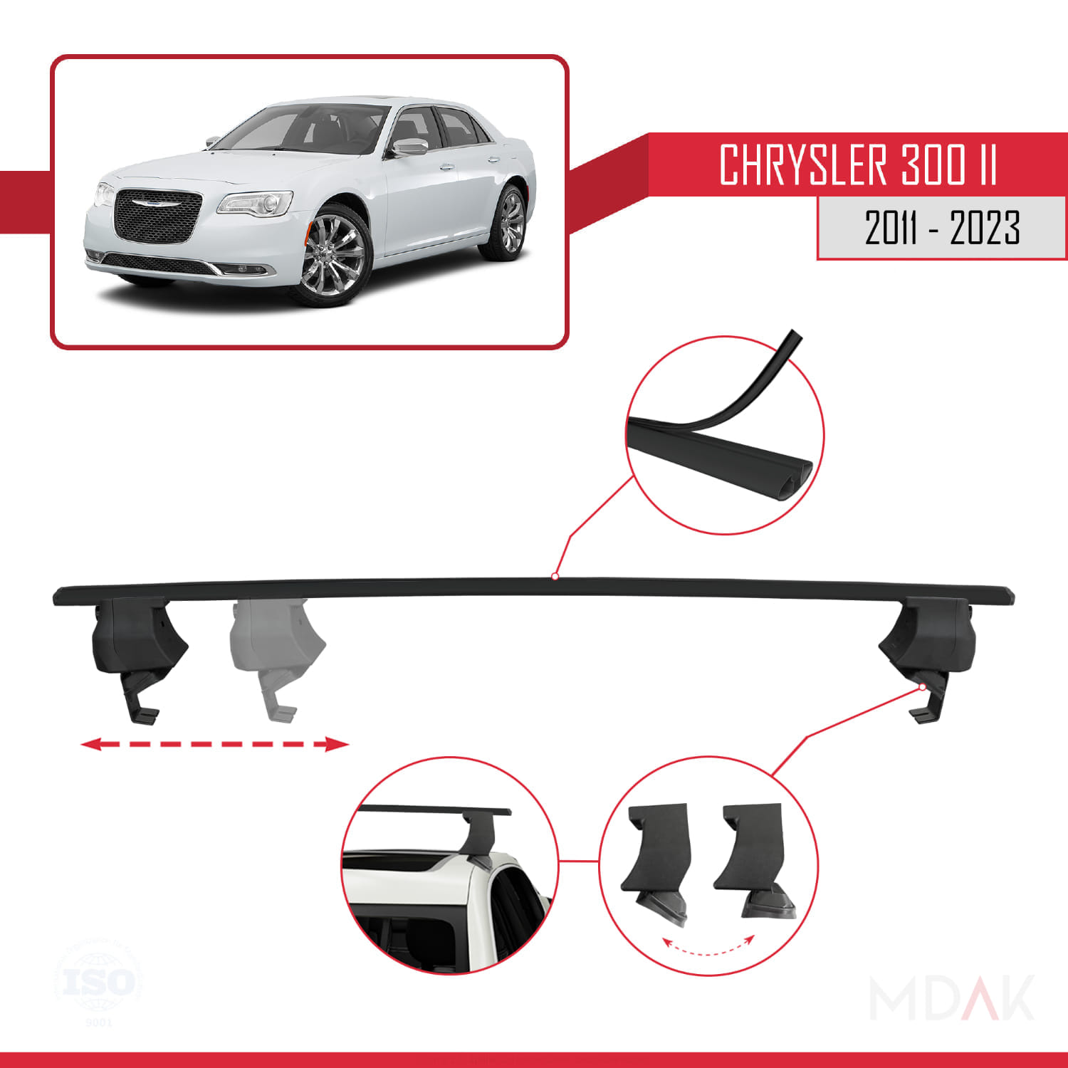 Chrysler 300 II (LD) 2011-2023 Arası ile Uyumlu ACE-4 Ara Atkı Tavan Barı Siyah 2 Adet - Görsel 3