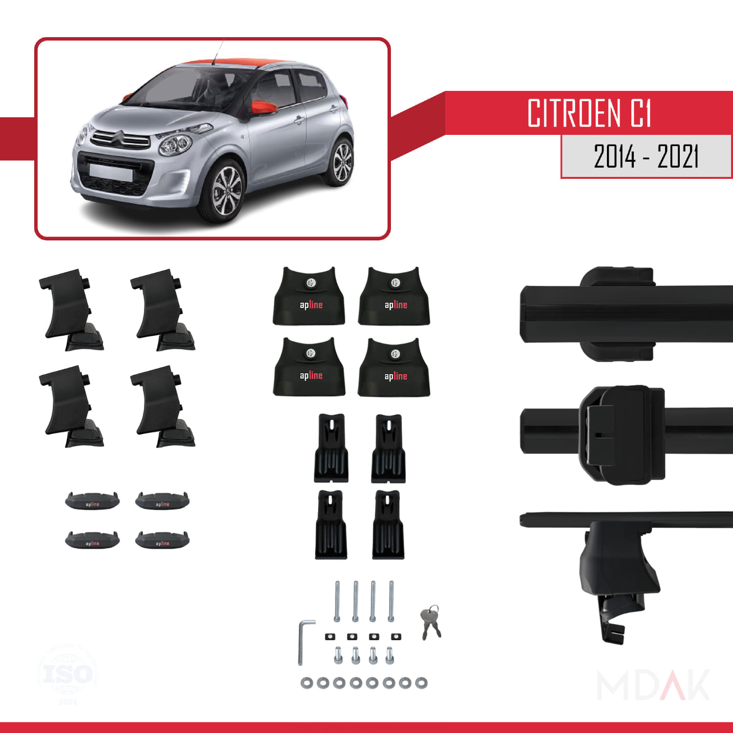 Citroen C1 (AB40) 2014-2021 Arası ile Uyumlu ACE-4 Ara Atkı Tavan Barı Siyah 2 Adet - Görsel 5