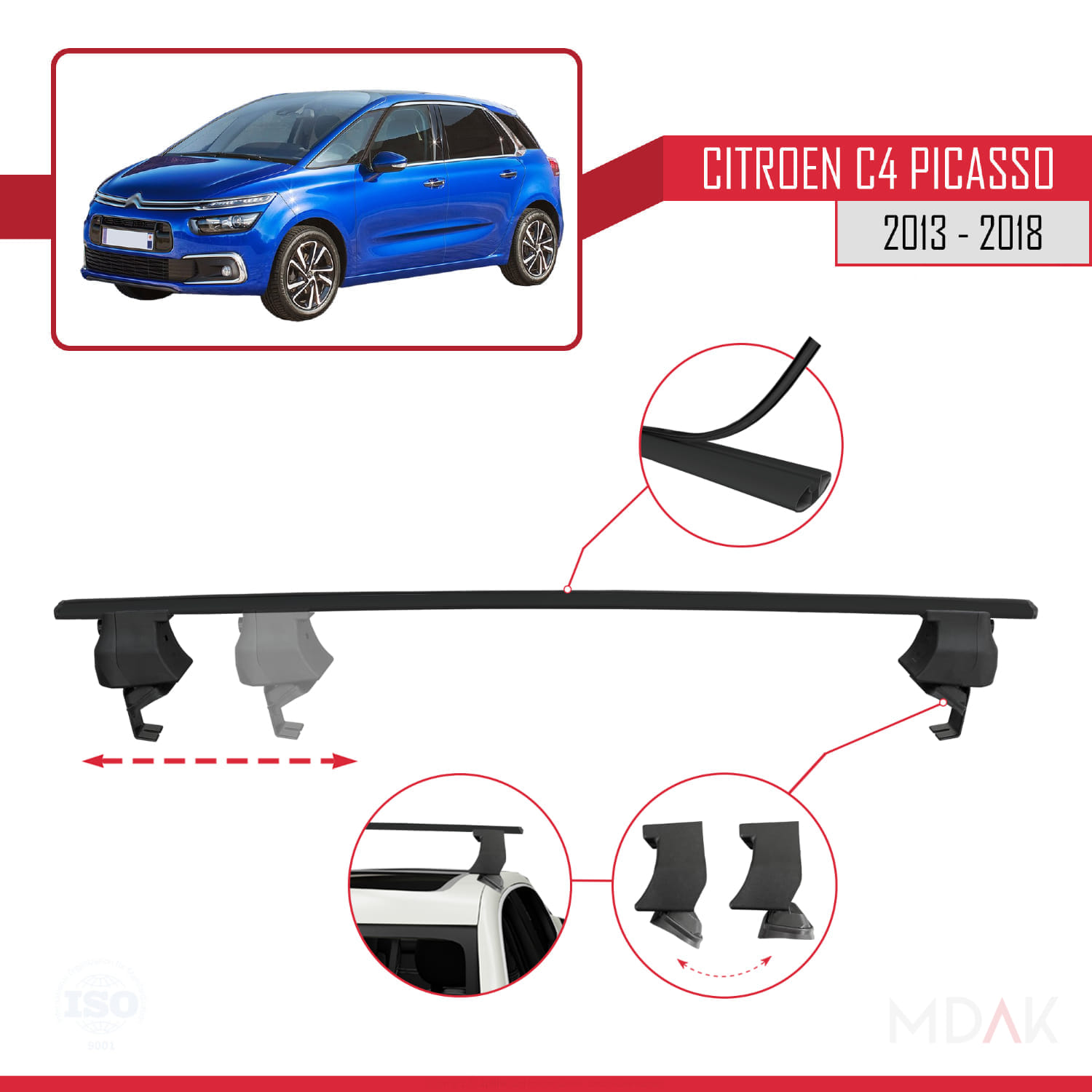 Citroen C4 Picasso 2 2013-2018 Arası ile Uyumlu ACE-4 Ara Atkı Tavan Barı Siyah 2 Adet - Görsel 3
