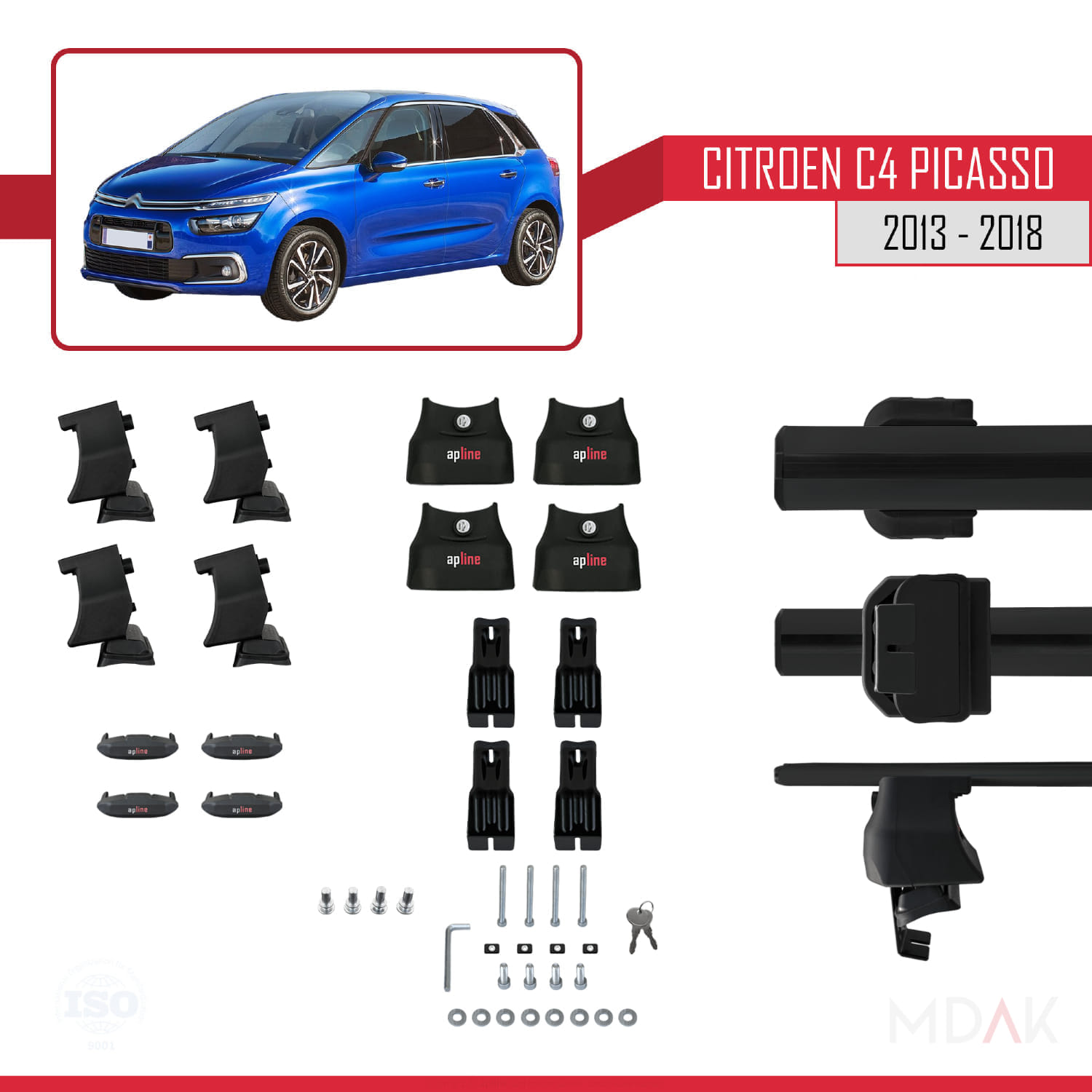 Citroen C4 Picasso 2 2013-2018 Arası ile Uyumlu ACE-4 Ara Atkı Tavan Barı Siyah 2 Adet - Görsel 5