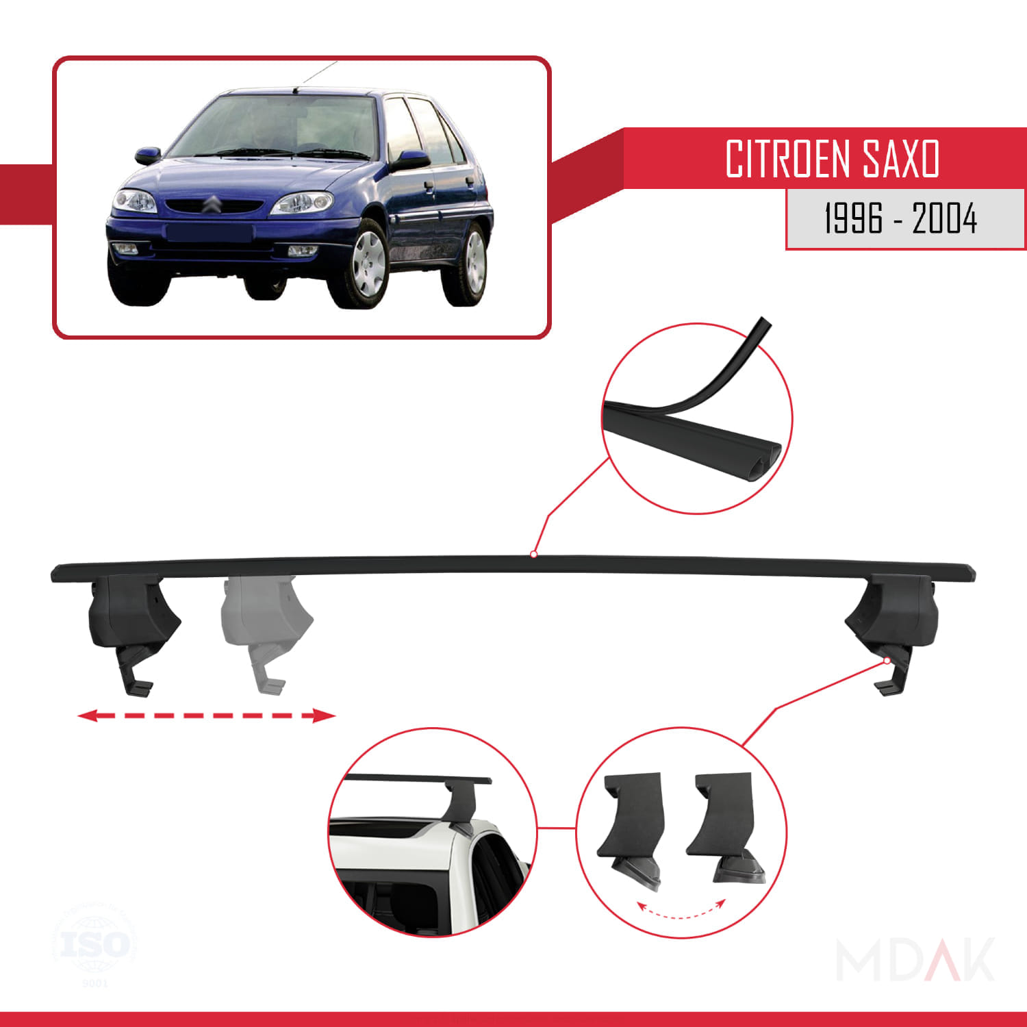 Citroen Saxo 1996-2004 Arası ile Uyumlu ACE-4 Ara Atkı Tavan Barı Siyah 2 Adet - Görsel 3