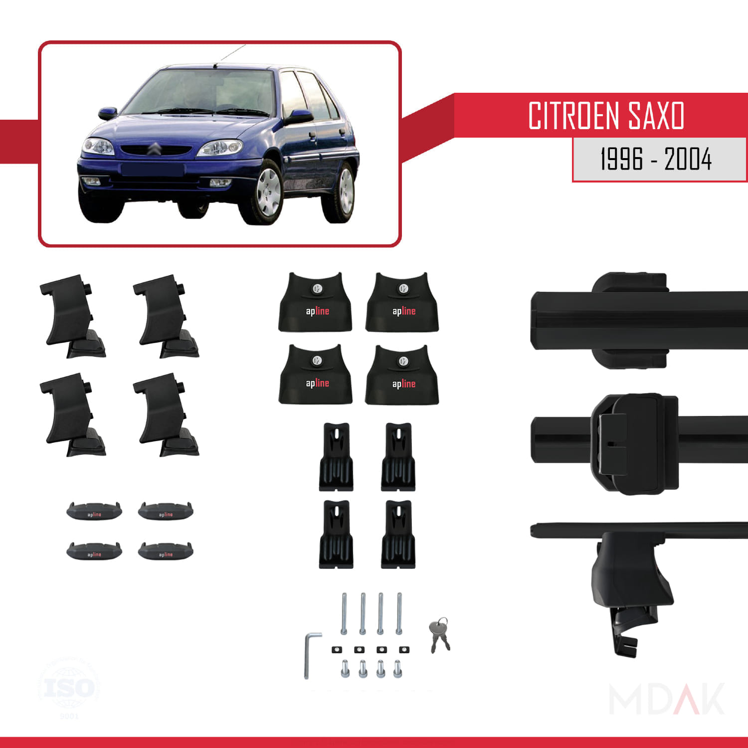 Citroen Saxo 1996-2004 Arası ile Uyumlu ACE-4 Ara Atkı Tavan Barı Siyah 2 Adet - Görsel 5